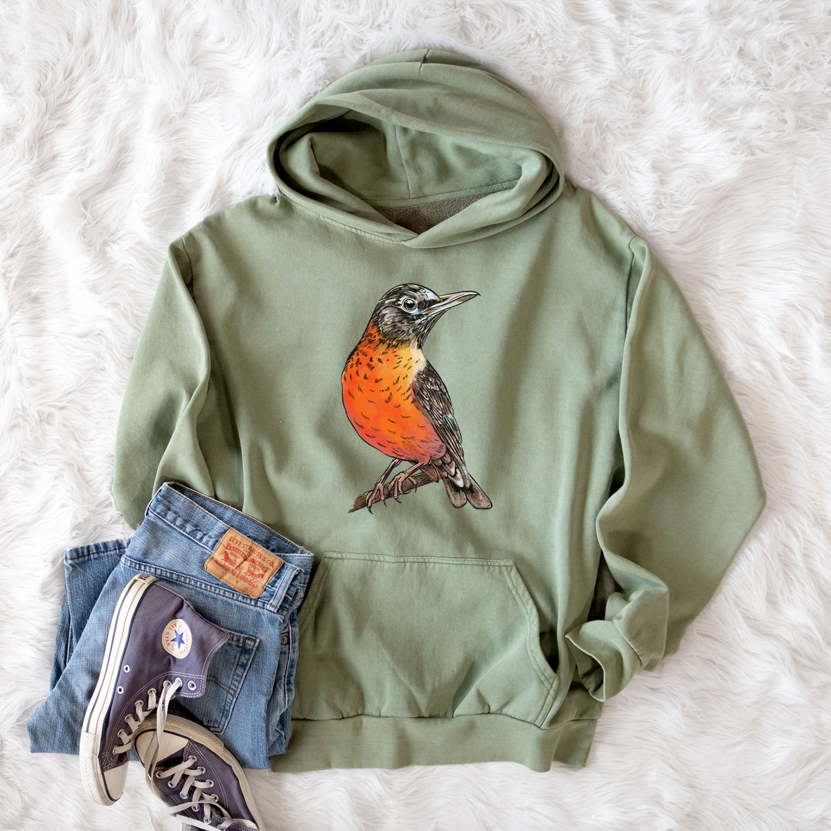 Vibrant American Robin - Turdus migratorius  - Urban Heavyweight Hoodie