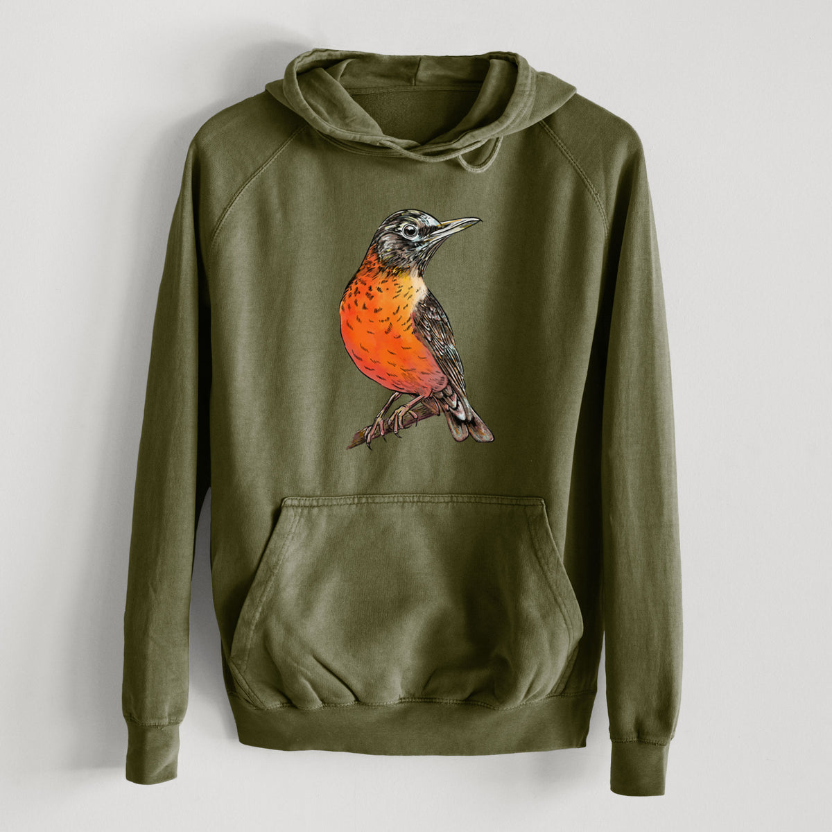 Vibrant American Robin - Turdus migratorius  - Mid-Weight Unisex Vintage 100% Cotton Hoodie