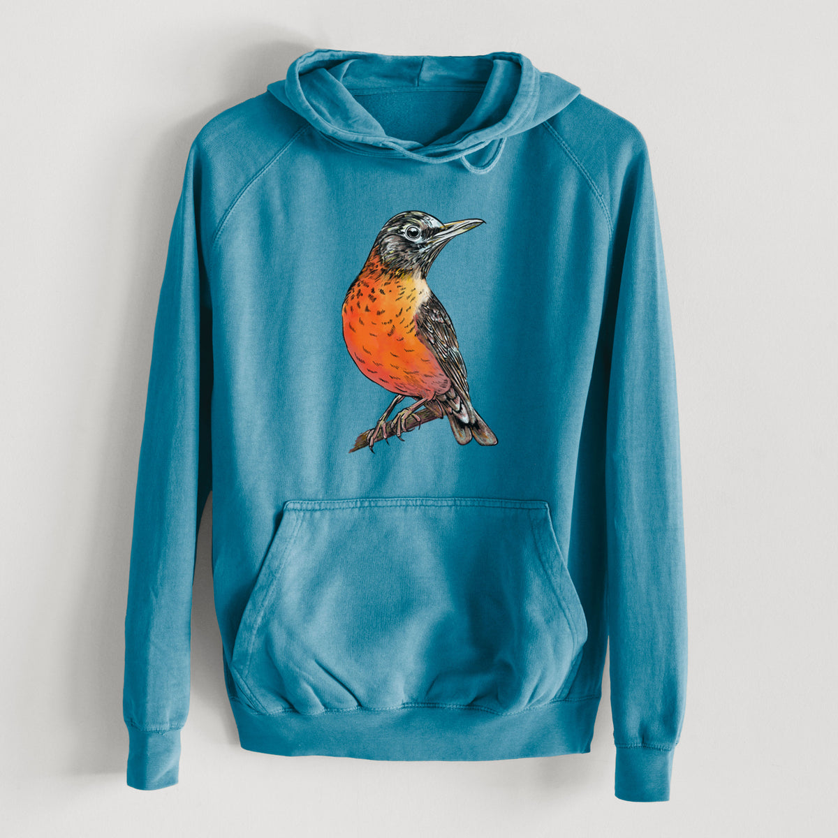 Vibrant American Robin - Turdus migratorius  - Mid-Weight Unisex Vintage 100% Cotton Hoodie