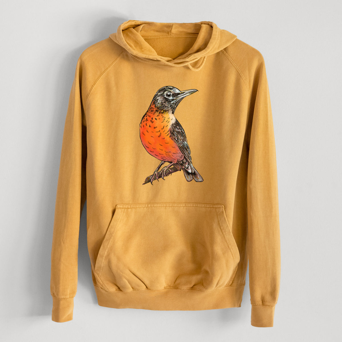 Vibrant American Robin - Turdus migratorius  - Mid-Weight Unisex Vintage 100% Cotton Hoodie