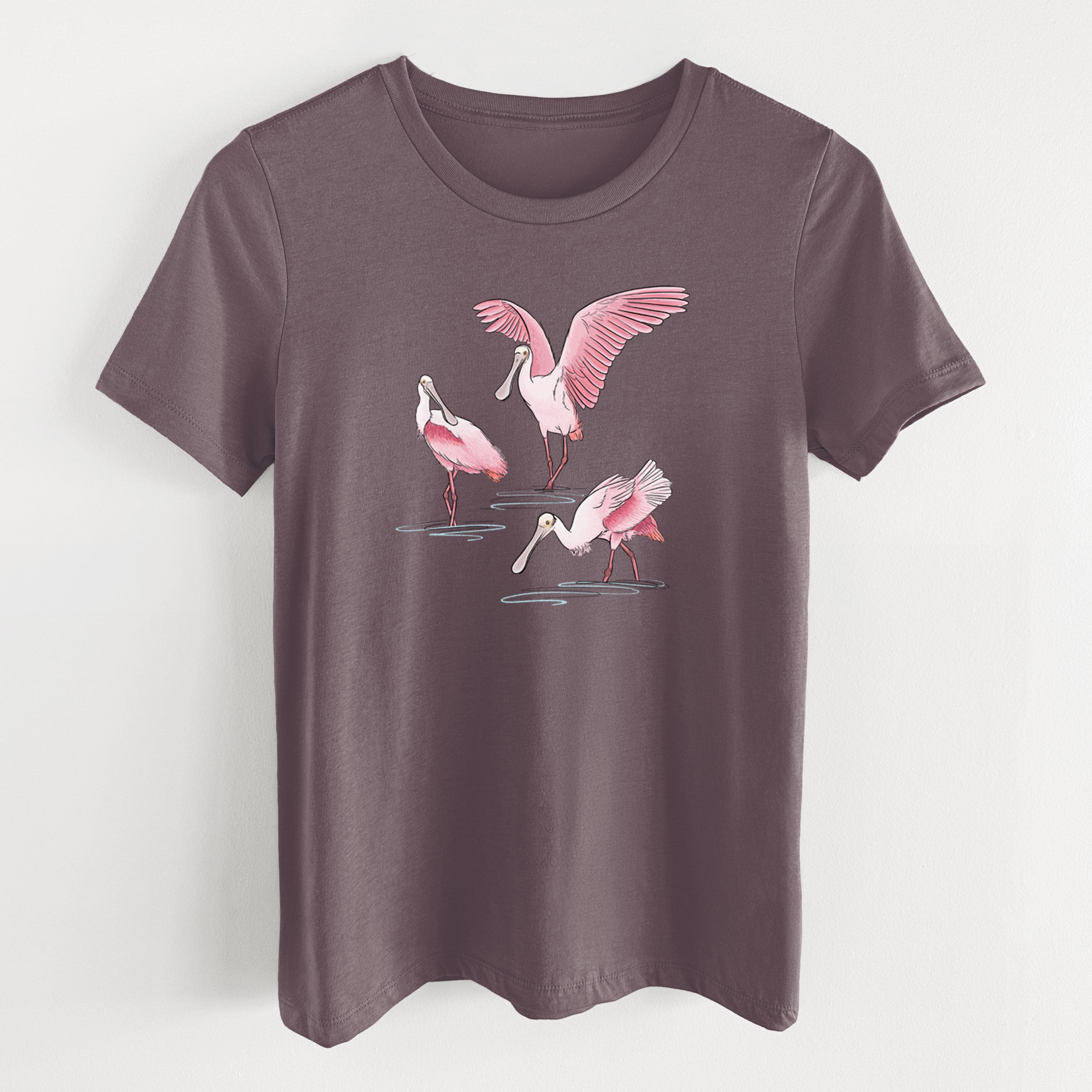 Roseate Spoonbill Trio - Platalea ajaja - Women's Lightweight Relaxed Fit 100% Cotton Crewneck