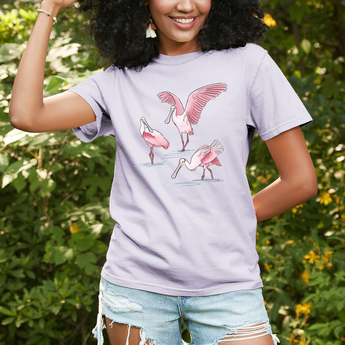 Roseate Spoonbill Trio - Platalea ajaja - Unisex Comfort Colors Garment-Dyed Heavyweight T-shirt