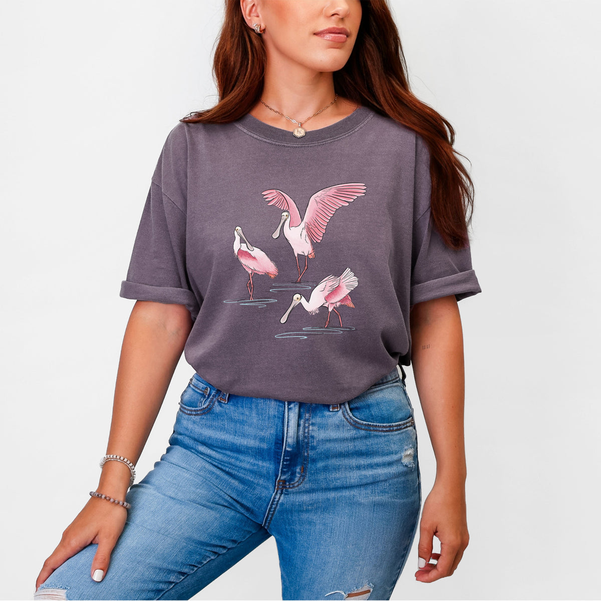 Roseate Spoonbill Trio - Platalea ajaja - Unisex Comfort Colors Garment-Dyed Heavyweight T-shirt