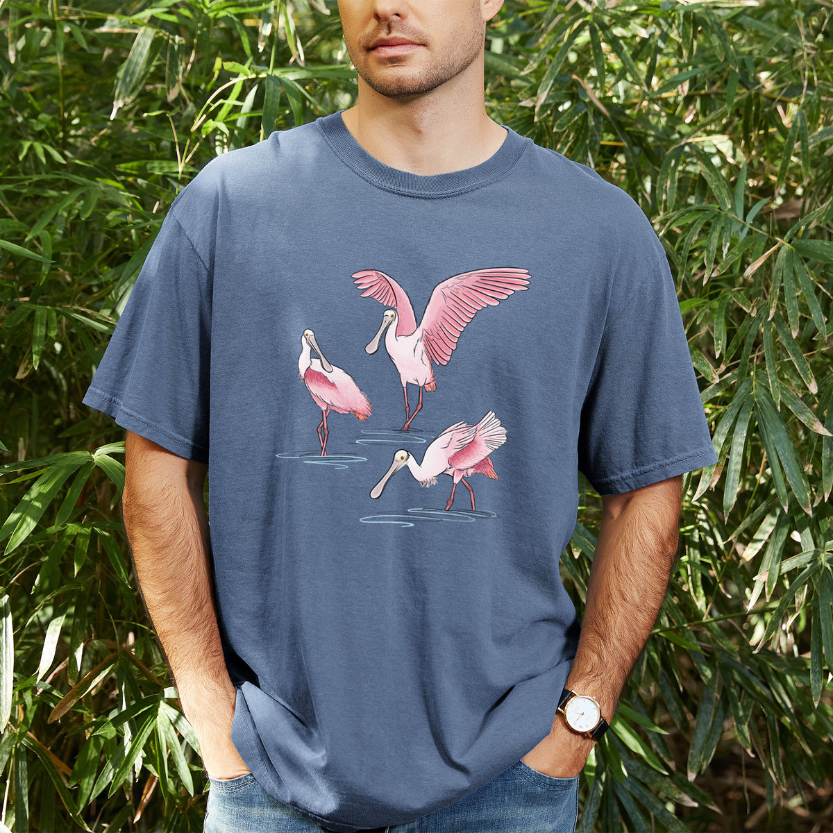 Roseate Spoonbill Trio - Platalea ajaja - Unisex Comfort Colors Garment-Dyed Heavyweight T-shirt