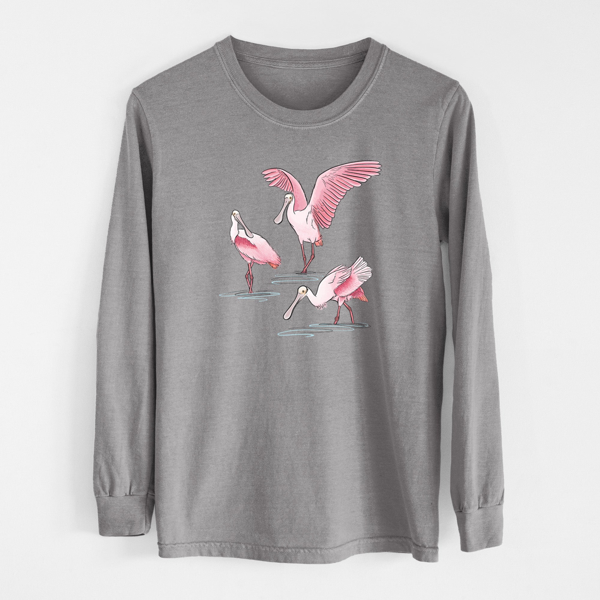 Roseate Spoonbill Trio - Platalea ajaja - Unisex Comfort Colors 100% Cotton Long Sleeve