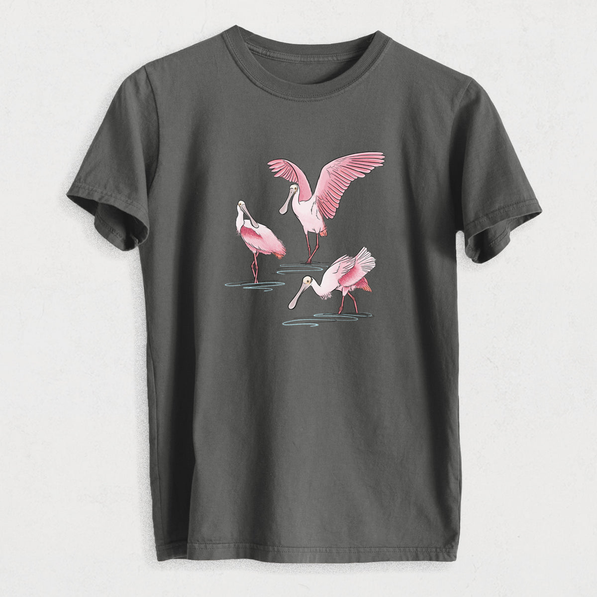 Roseate Spoonbill Trio - Platalea ajaja - Heavyweight Men&#39;s 100% Organic Cotton Tee
