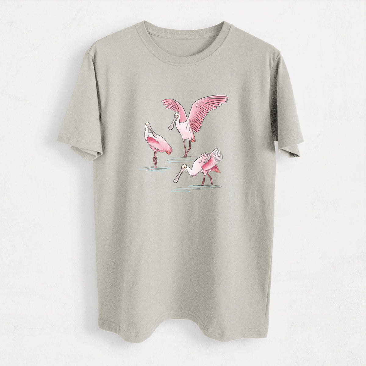 Roseate Spoonbill Trio - Platalea ajaja - Heavyweight Men&#39;s 100% Organic Cotton Tee
