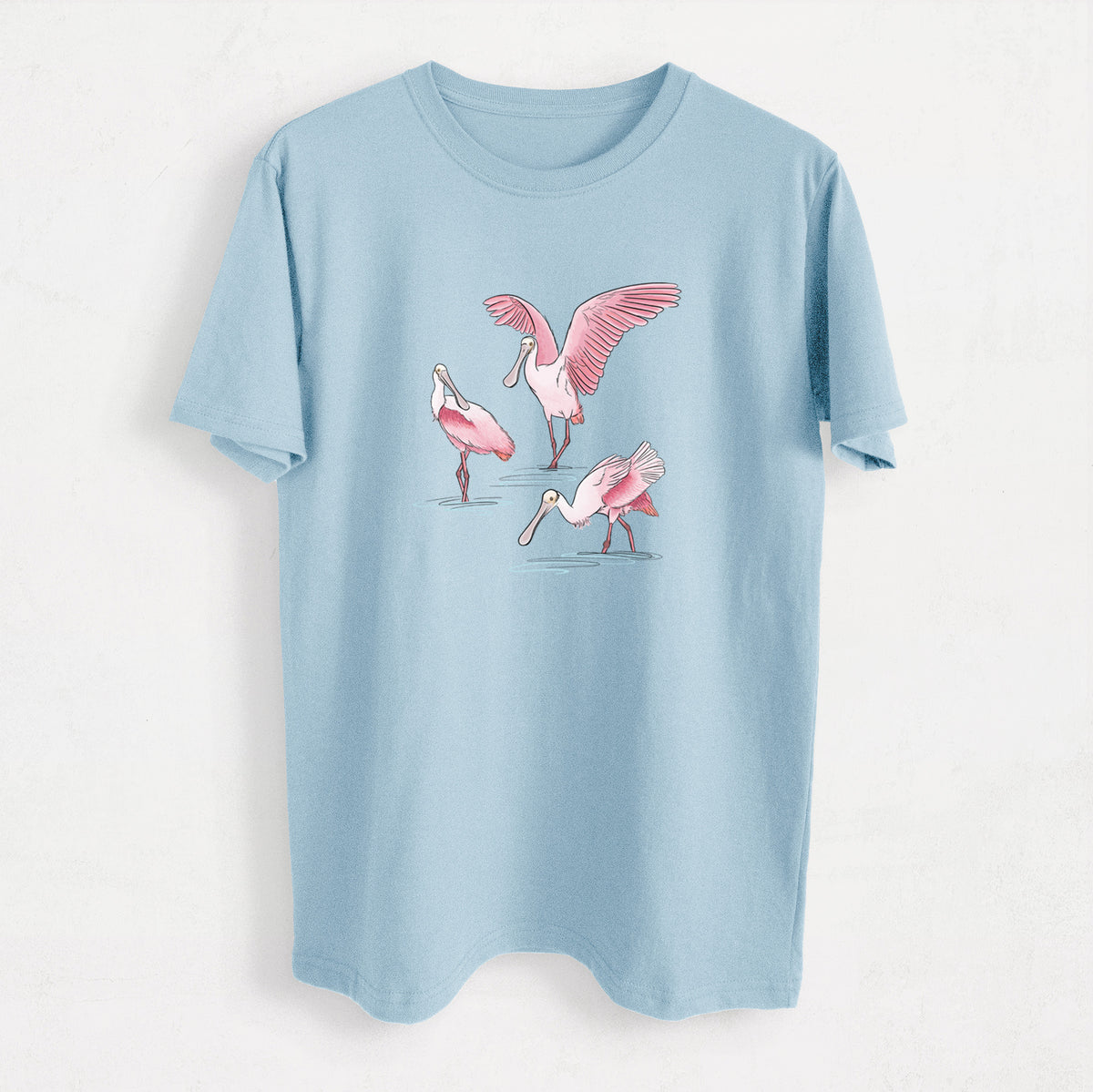 Roseate Spoonbill Trio - Platalea ajaja - Heavyweight Men&#39;s 100% Organic Cotton Tee