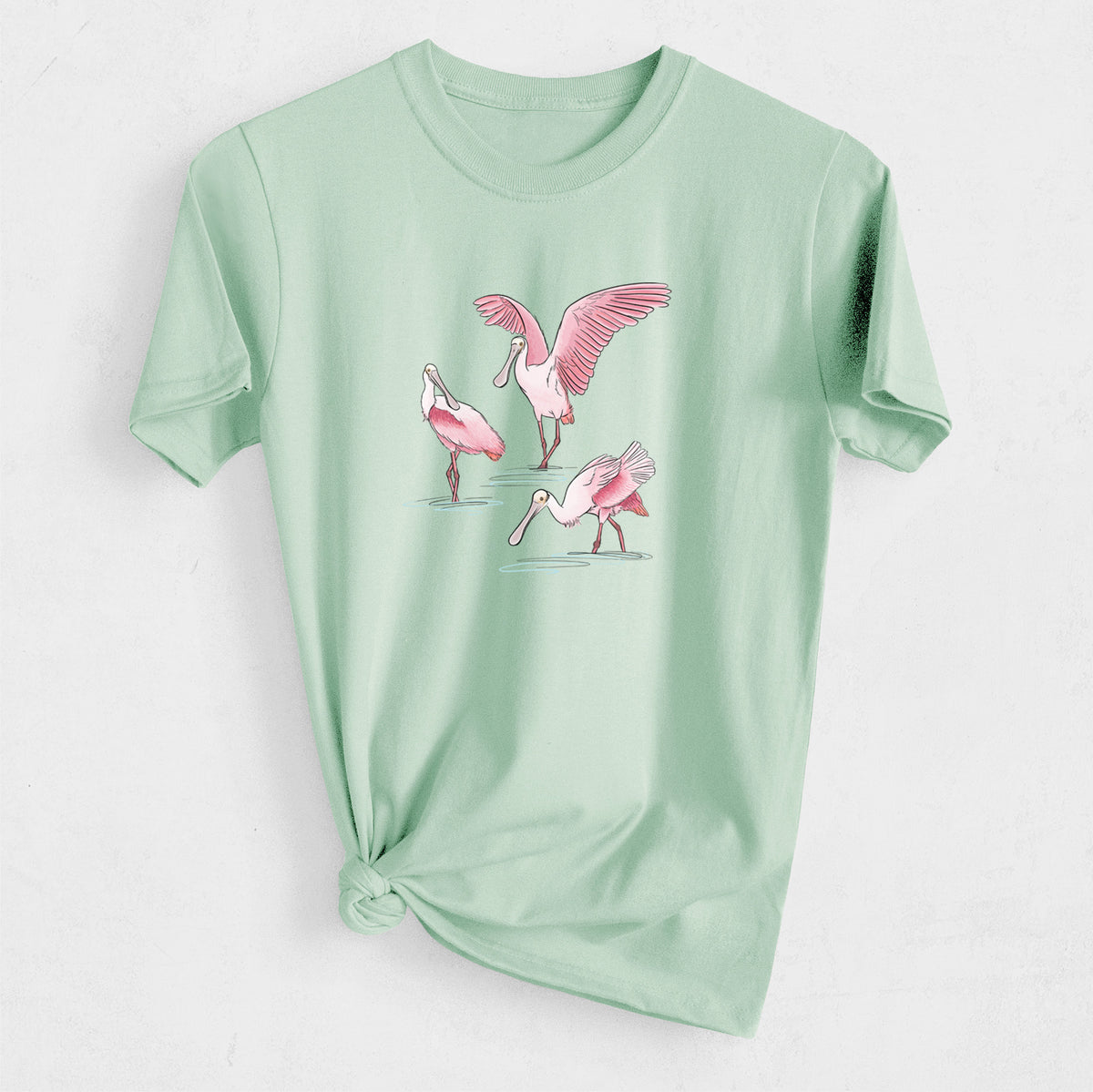 Roseate Spoonbill Trio - Platalea ajaja - Heavyweight Men&#39;s 100% Organic Cotton Tee
