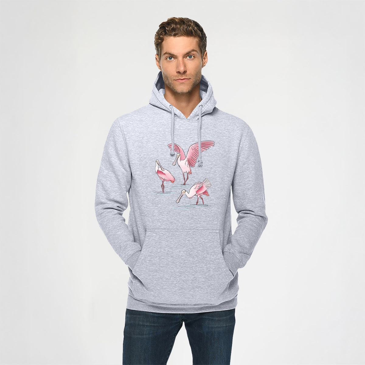 Roseate Spoonbill Trio - Platalea ajaja - Heavyweight Fleece Hoodie