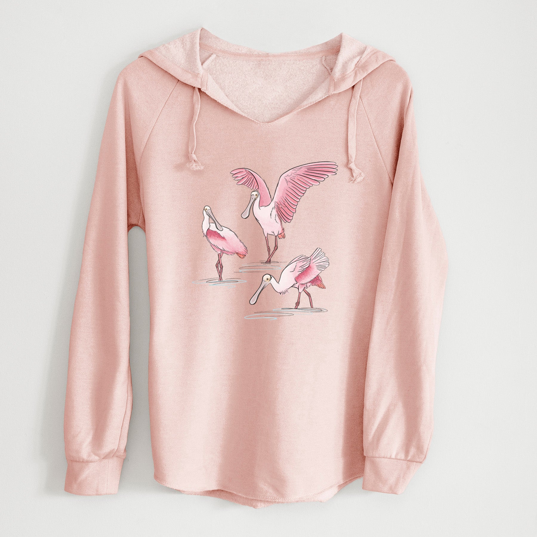Roseate Spoonbill Trio - Platalea ajaja - Cali Wave Hooded Sweatshirt