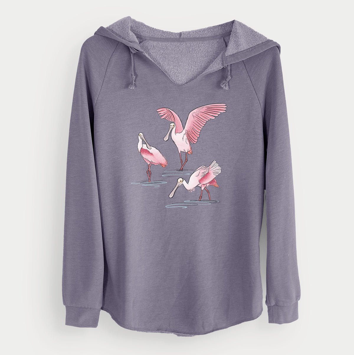 Roseate Spoonbill Trio - Platalea ajaja - Cali Wave Hooded Sweatshirt