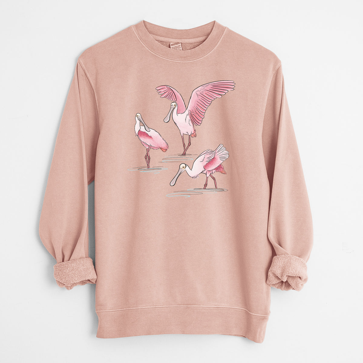 Roseate Spoonbill Trio - Platalea ajaja - Unisex Pigment Dyed Crew Sweatshirt