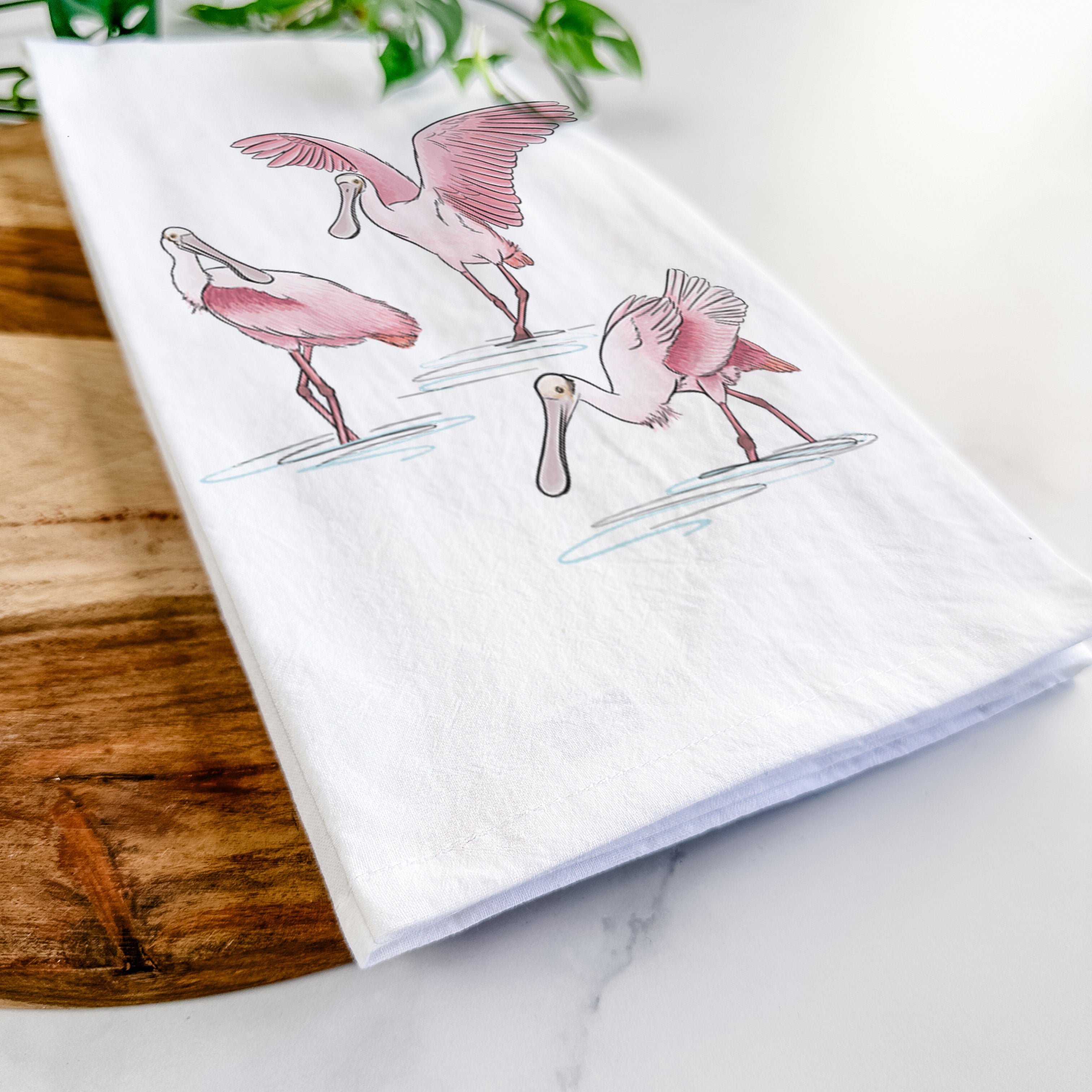 Roseate Spoonbill Trio - Platalea ajaja Tea Towel