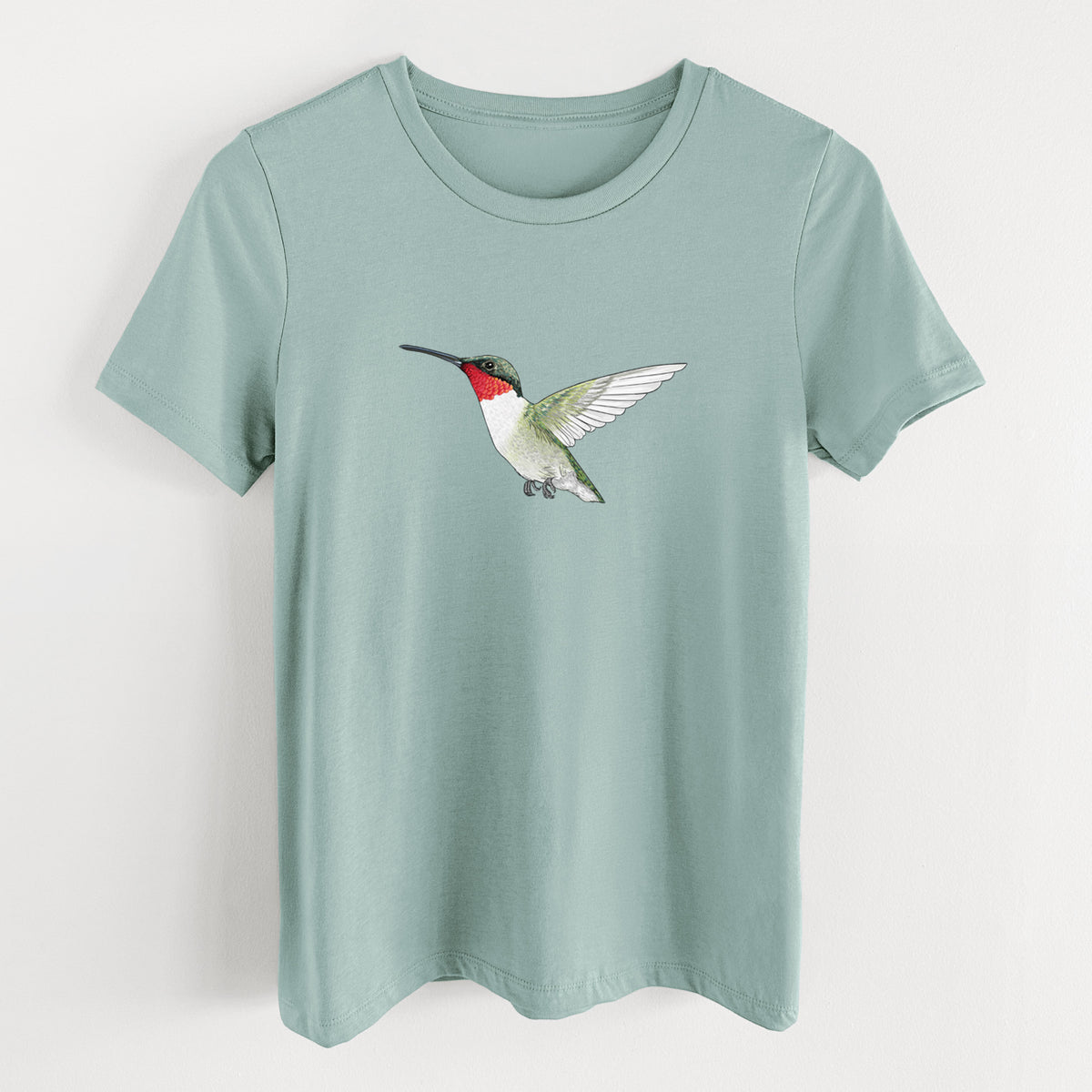 Vibrant Ruby-throated Hummingbird - Archilochus colubris - Women&#39;s Lightweight Relaxed Fit 100% Cotton Crewneck