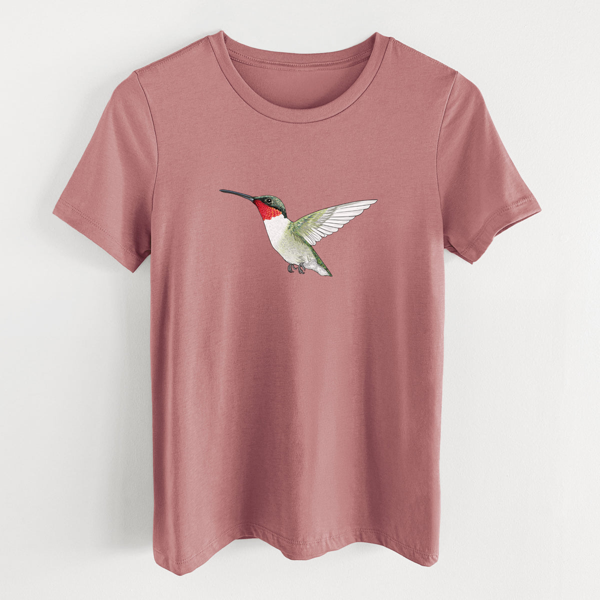 Vibrant Ruby-throated Hummingbird - Archilochus colubris - Women&#39;s Lightweight Relaxed Fit 100% Cotton Crewneck