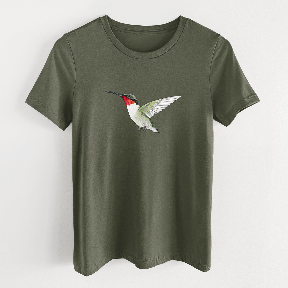 Vibrant Ruby-throated Hummingbird - Archilochus colubris - Women&#39;s Lightweight Relaxed Fit 100% Cotton Crewneck