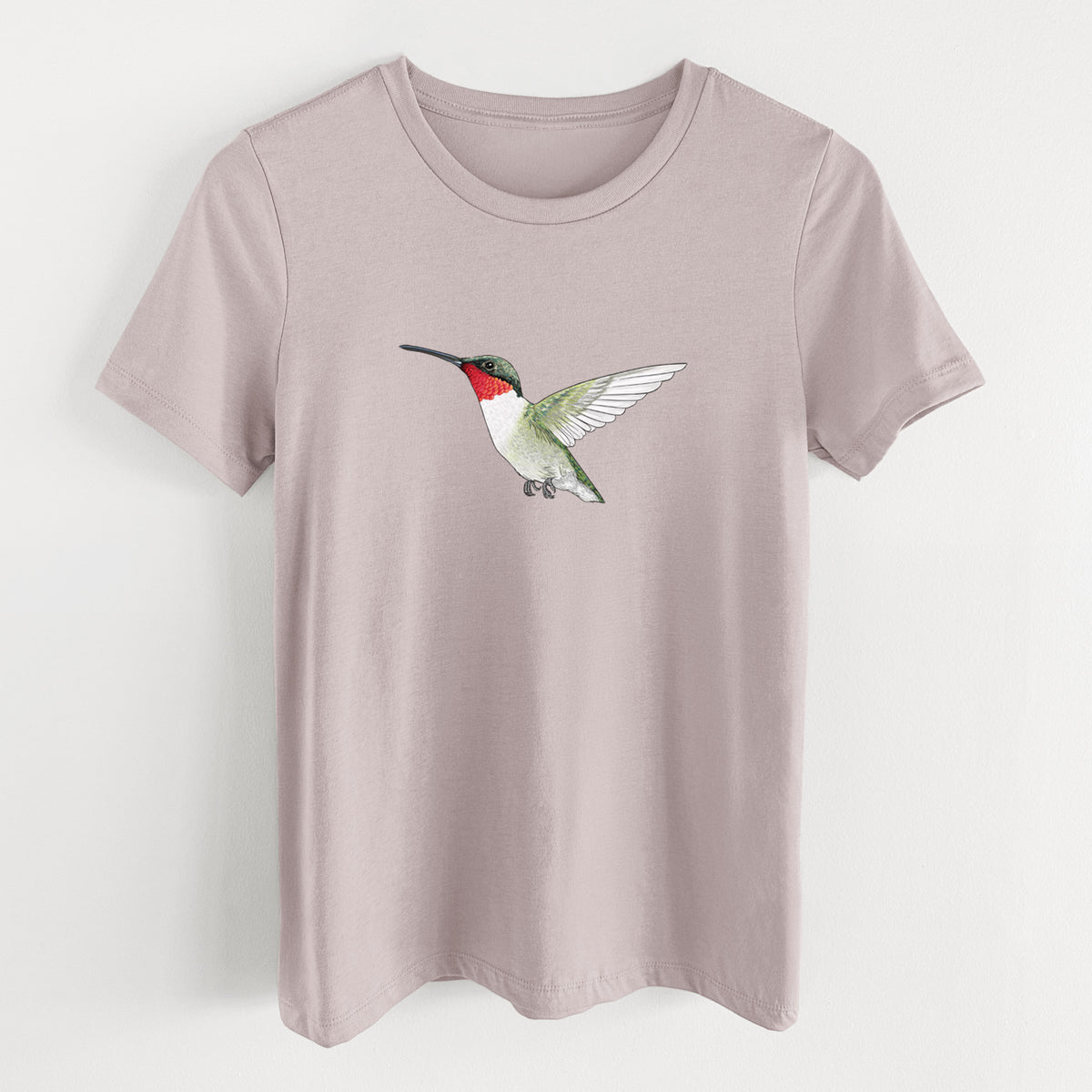 Vibrant Ruby-throated Hummingbird - Archilochus colubris - Women&#39;s Lightweight Relaxed Fit 100% Cotton Crewneck