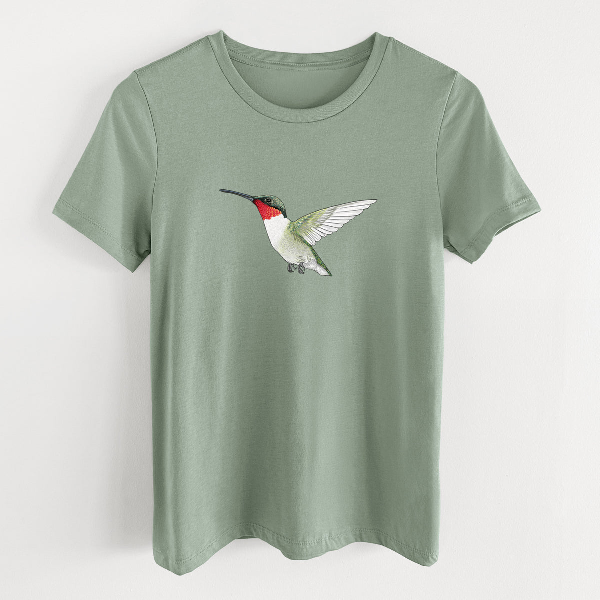 Vibrant Ruby-throated Hummingbird - Archilochus colubris - Women&#39;s Lightweight Relaxed Fit 100% Cotton Crewneck