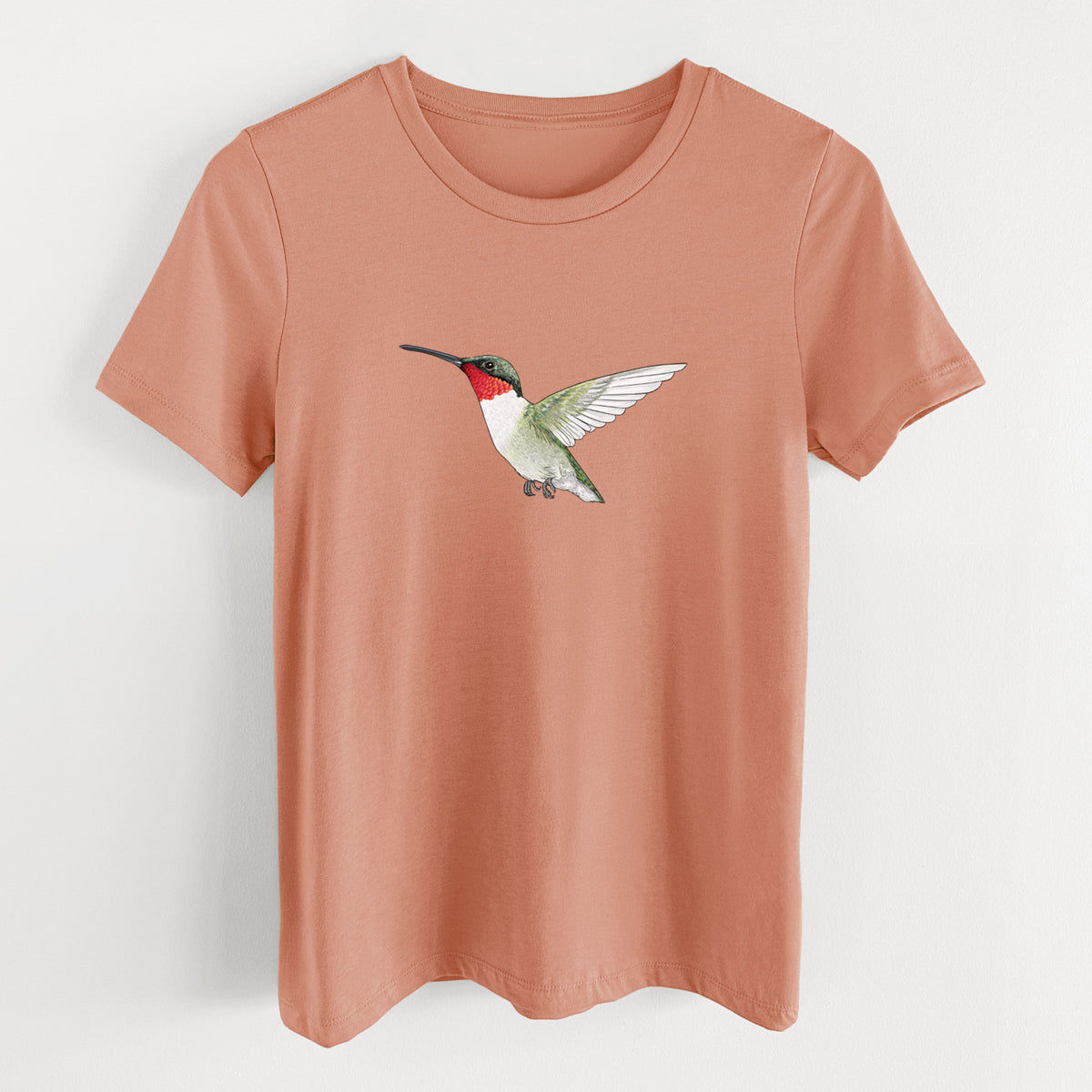 Vibrant Ruby-throated Hummingbird - Archilochus colubris - Women&#39;s Lightweight Relaxed Fit 100% Cotton Crewneck
