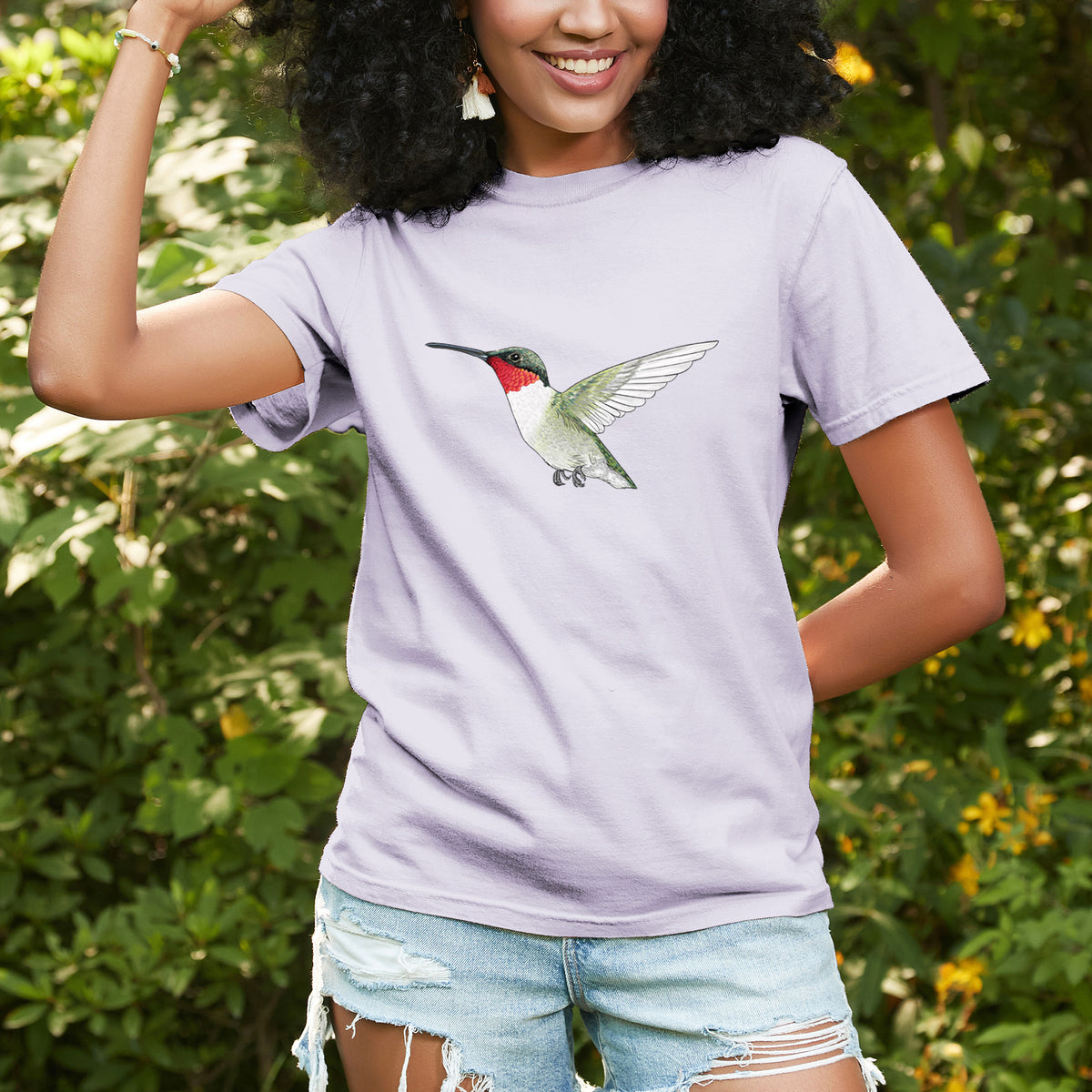 Vibrant Ruby-throated Hummingbird - Archilochus colubris - Unisex Comfort Colors Garment-Dyed Heavyweight T-shirt