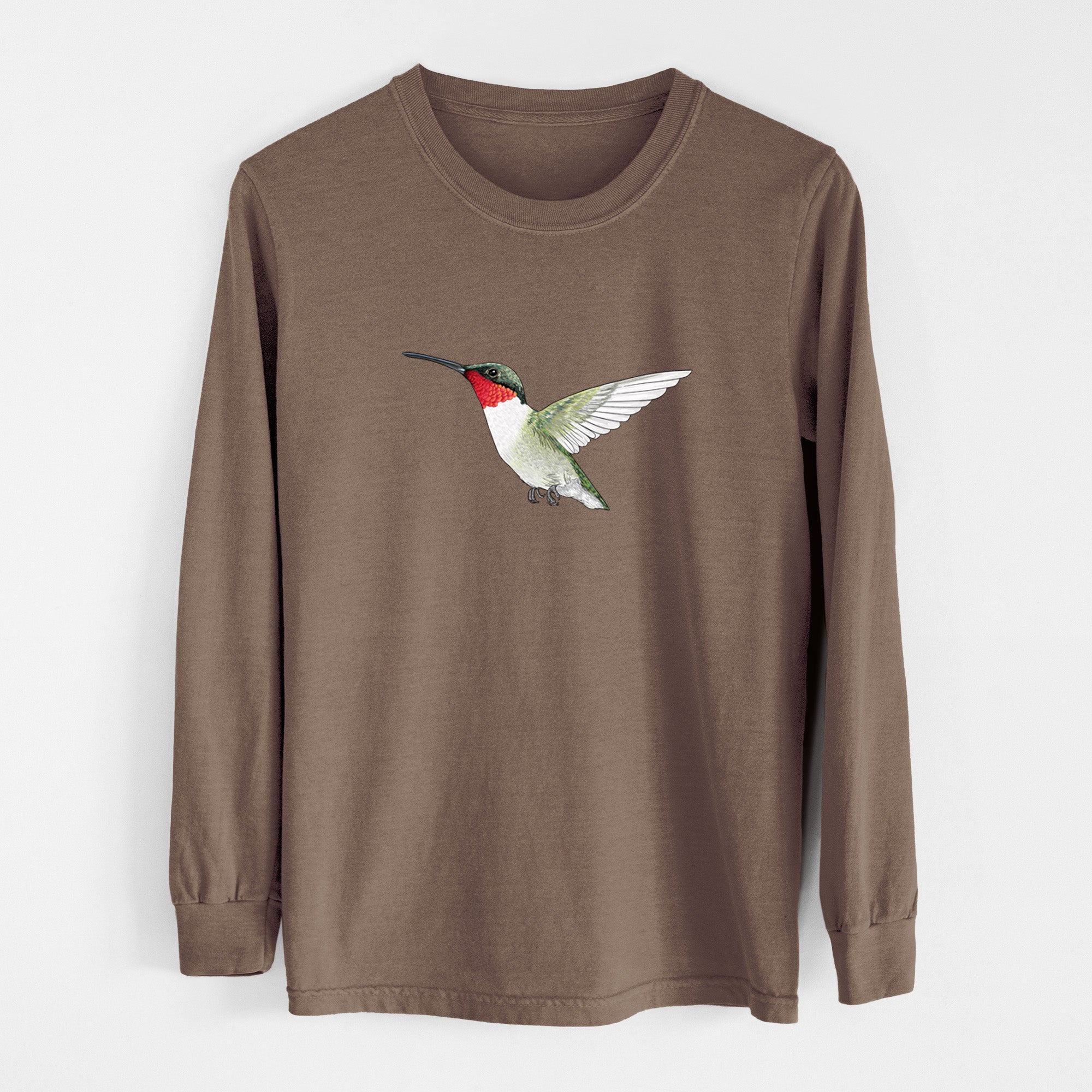 Vibrant Ruby-throated Hummingbird - Archilochus colubris - Unisex Comfort Colors 100% Cotton Long Sleeve