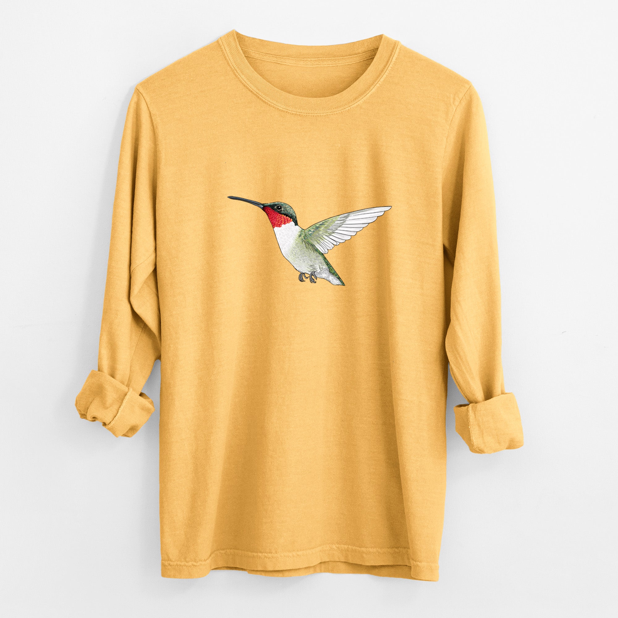 Vibrant Ruby-throated Hummingbird - Archilochus colubris - Unisex Comfort Colors 100% Cotton Long Sleeve