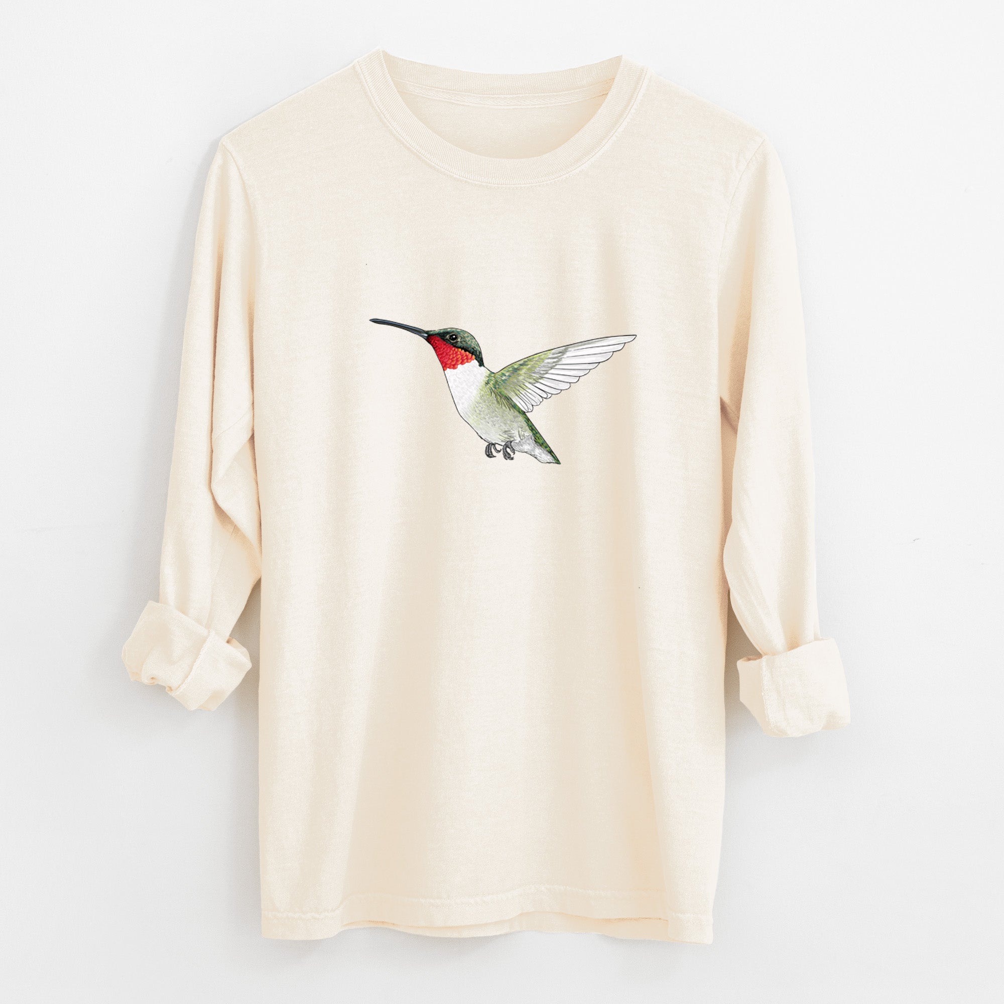 Vibrant Ruby-throated Hummingbird - Archilochus colubris - Unisex Comfort Colors 100% Cotton Long Sleeve