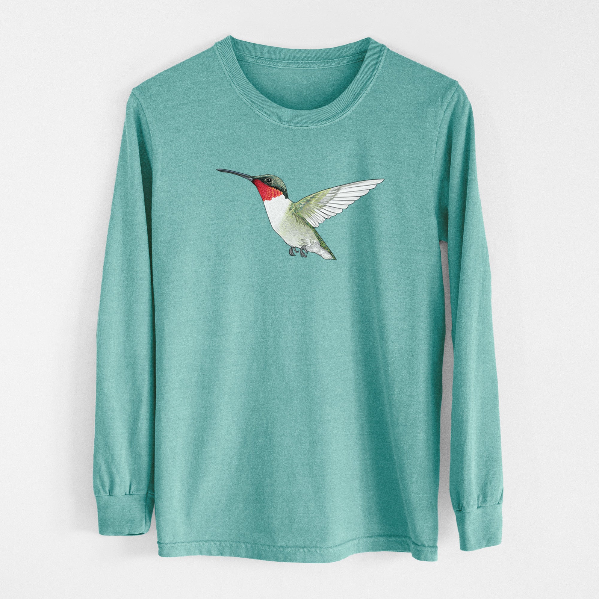 Vibrant Ruby-throated Hummingbird - Archilochus colubris - Heavyweight 100% Cotton Long Sleeve