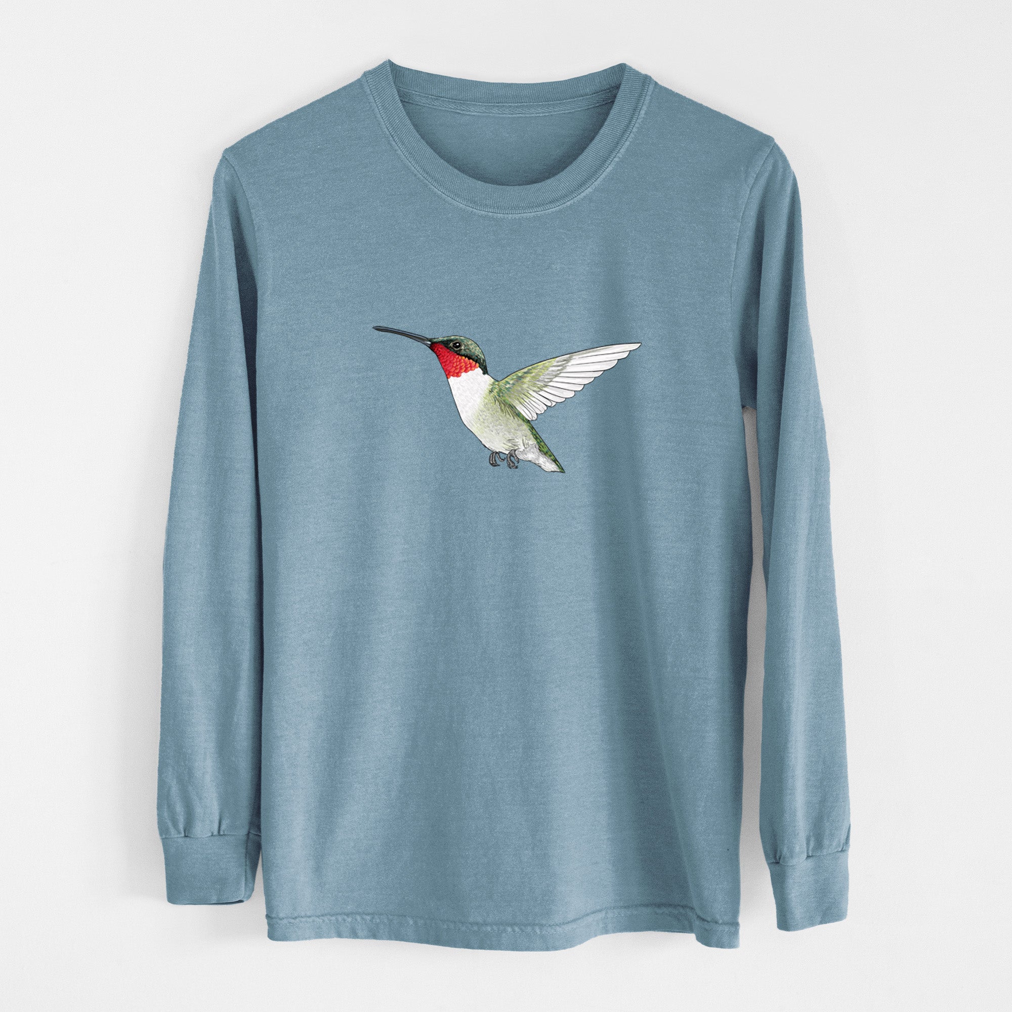 Vibrant Ruby-throated Hummingbird - Archilochus colubris - Unisex Comfort Colors 100% Cotton Long Sleeve