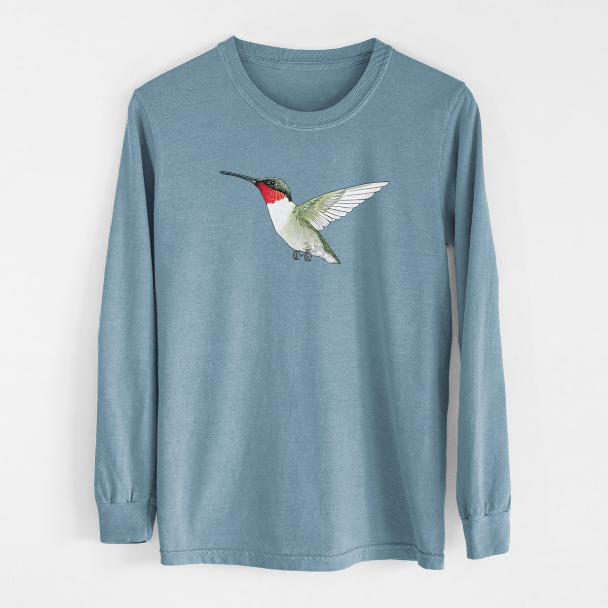 Vibrant Ruby-throated Hummingbird - Archilochus colubris - Heavyweight 100% Cotton Long Sleeve