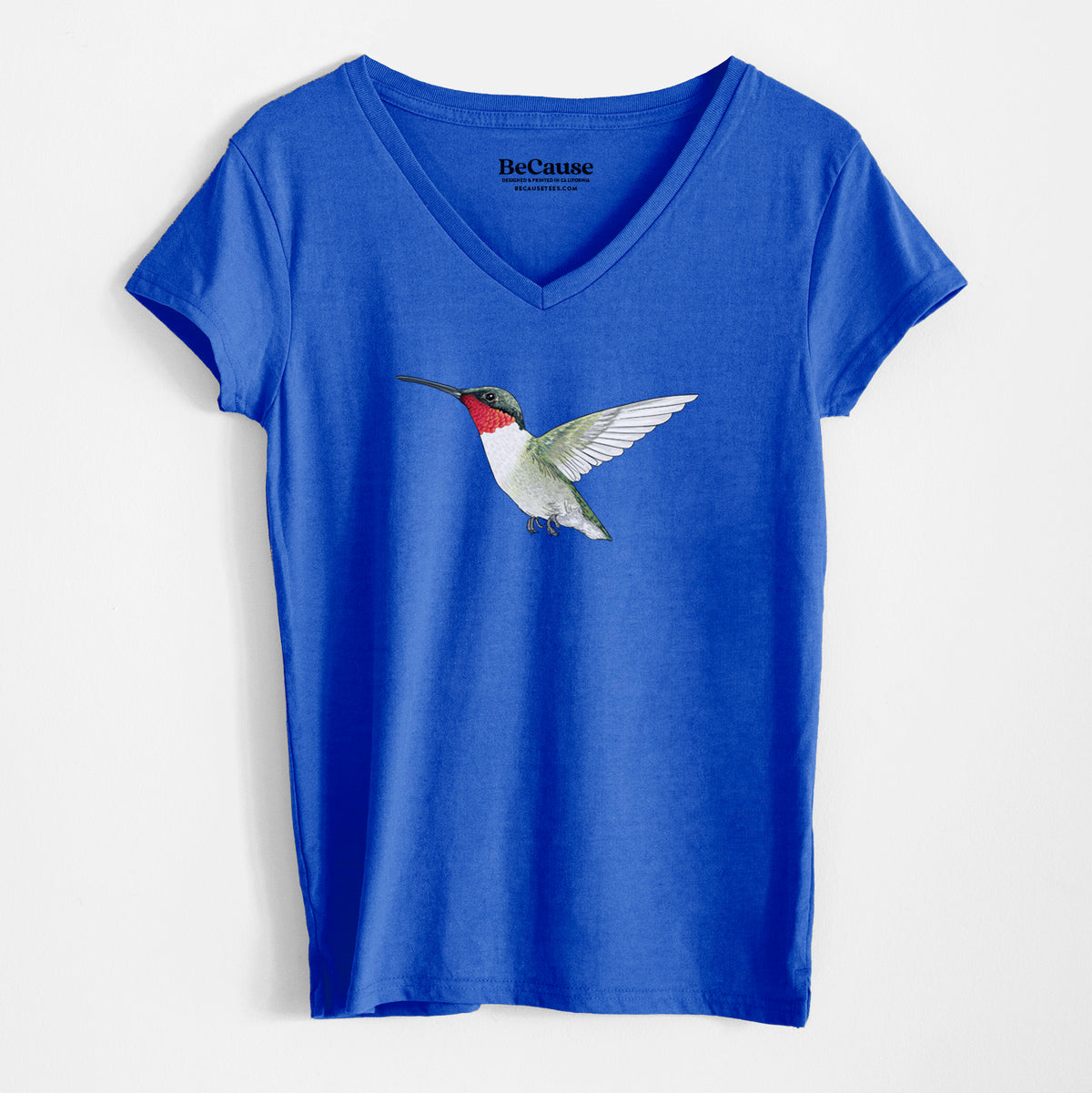 Vibrant Ruby-throated Hummingbird - Archilochus colubris - Women&#39;s 100% Recycled V-neck