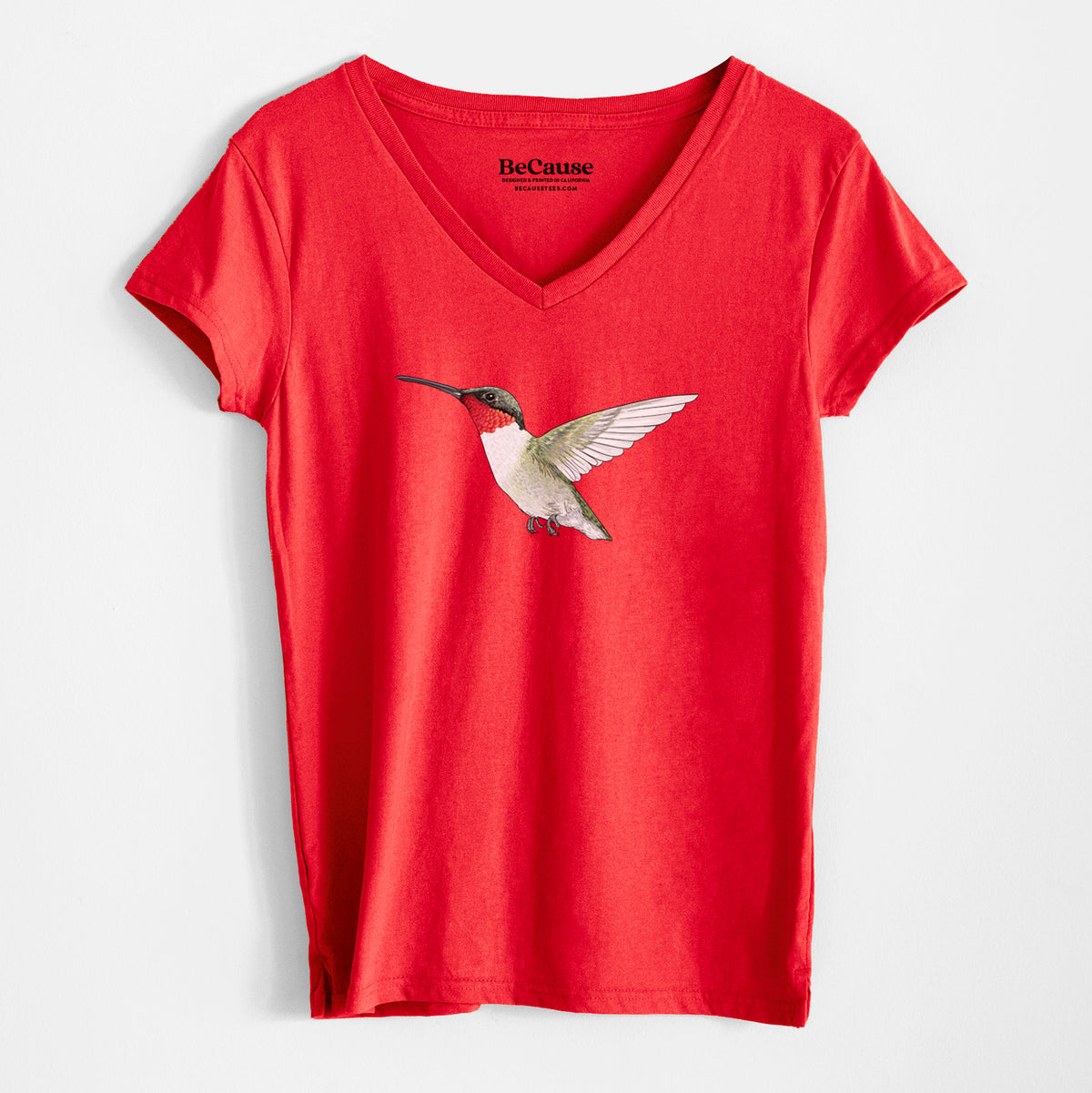 Vibrant Ruby-throated Hummingbird - Archilochus colubris - Women&#39;s 100% Recycled V-neck