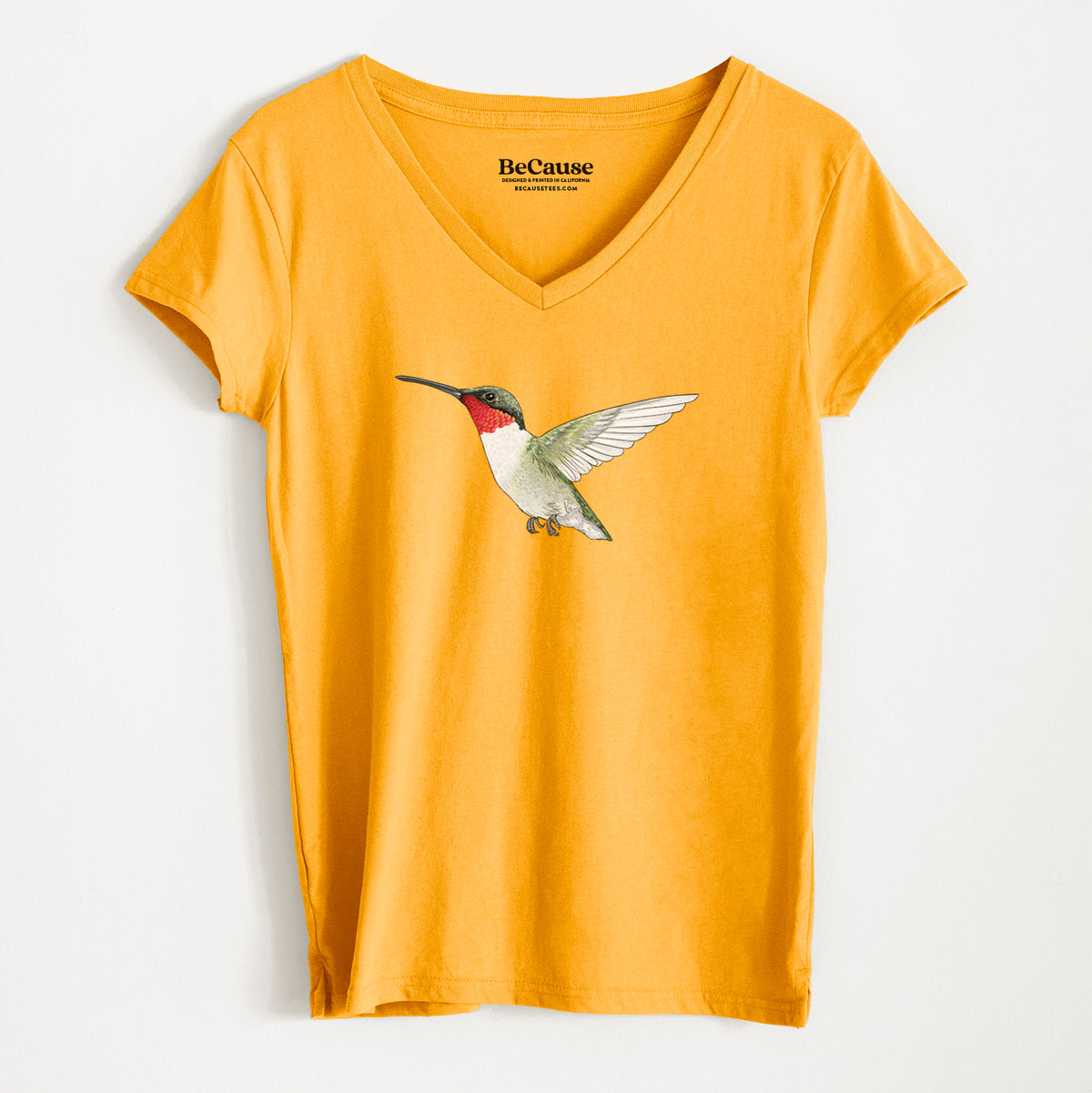 Vibrant Ruby-throated Hummingbird - Archilochus colubris - Women&#39;s 100% Recycled V-neck