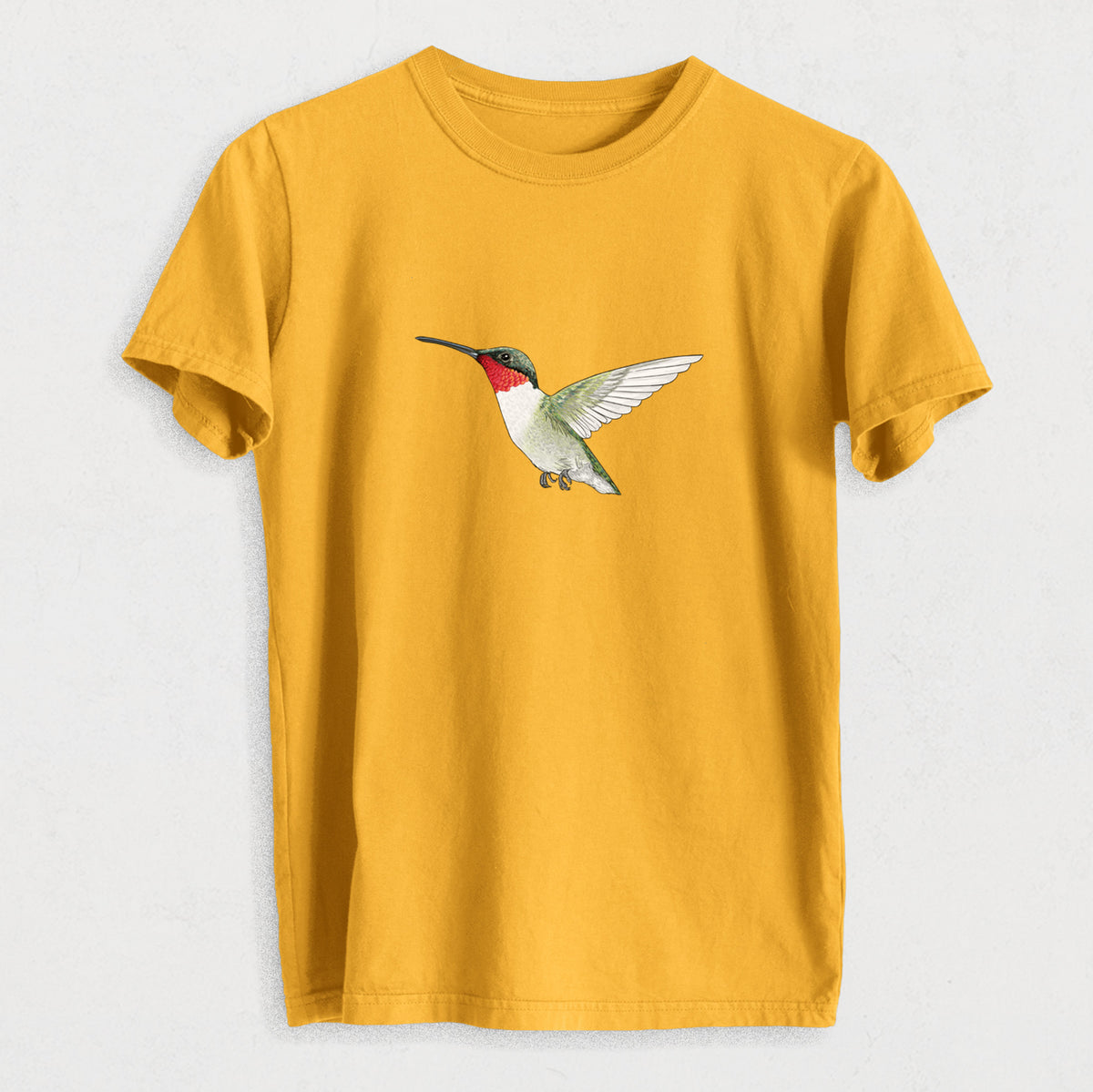Vibrant Ruby-throated Hummingbird - Archilochus colubris - Heavyweight Men&#39;s 100% Organic Cotton Tee
