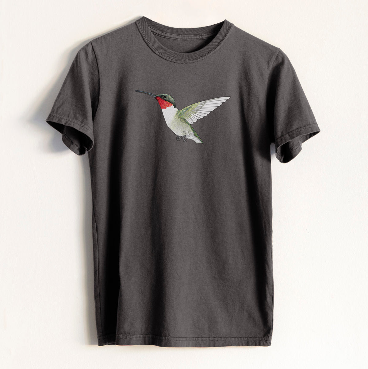 Vibrant Ruby-throated Hummingbird - Archilochus colubris - Heavyweight Men&#39;s 100% Organic Cotton Tee