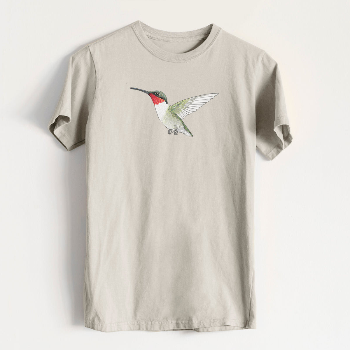 Vibrant Ruby-throated Hummingbird - Archilochus colubris - Heavyweight Men&#39;s 100% Organic Cotton Tee