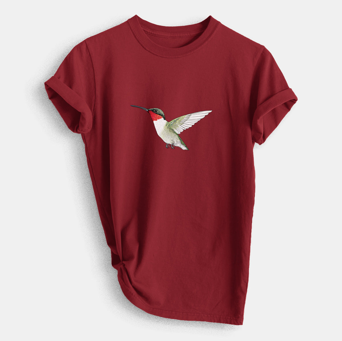 Vibrant Ruby-throated Hummingbird - Archilochus colubris - Heavyweight Men&#39;s 100% Organic Cotton Tee