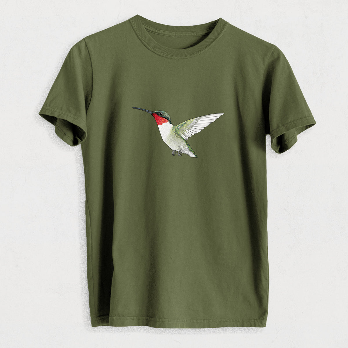 Vibrant Ruby-throated Hummingbird - Archilochus colubris - Heavyweight Men&#39;s 100% Organic Cotton Tee