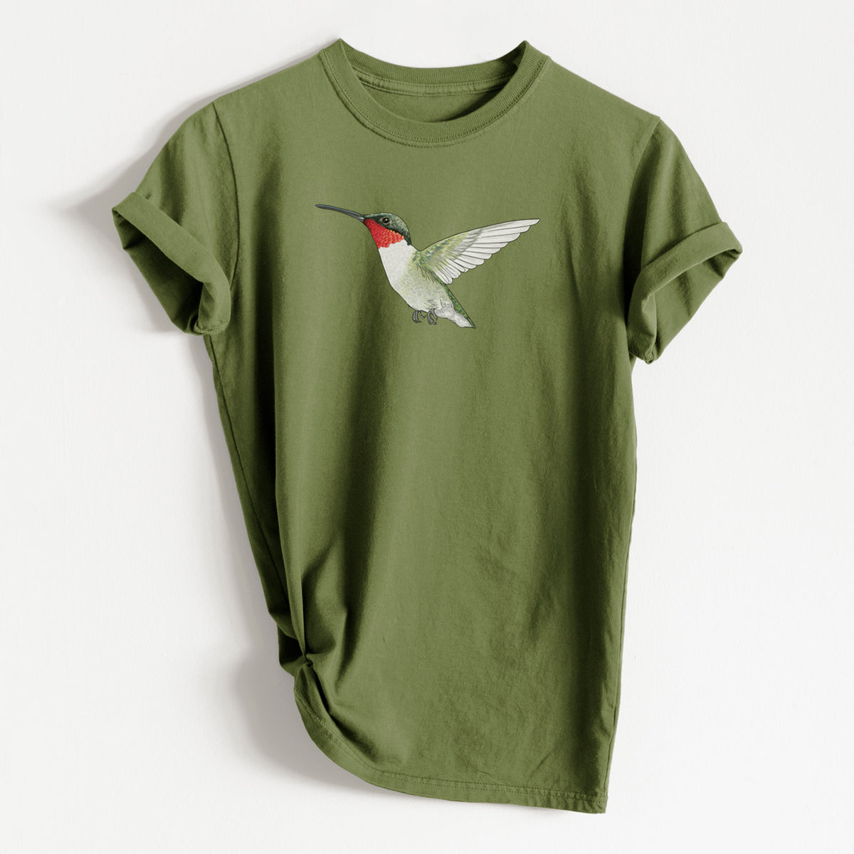 Vibrant Ruby-throated Hummingbird - Archilochus colubris - Heavyweight Men&#39;s 100% Organic Cotton Tee