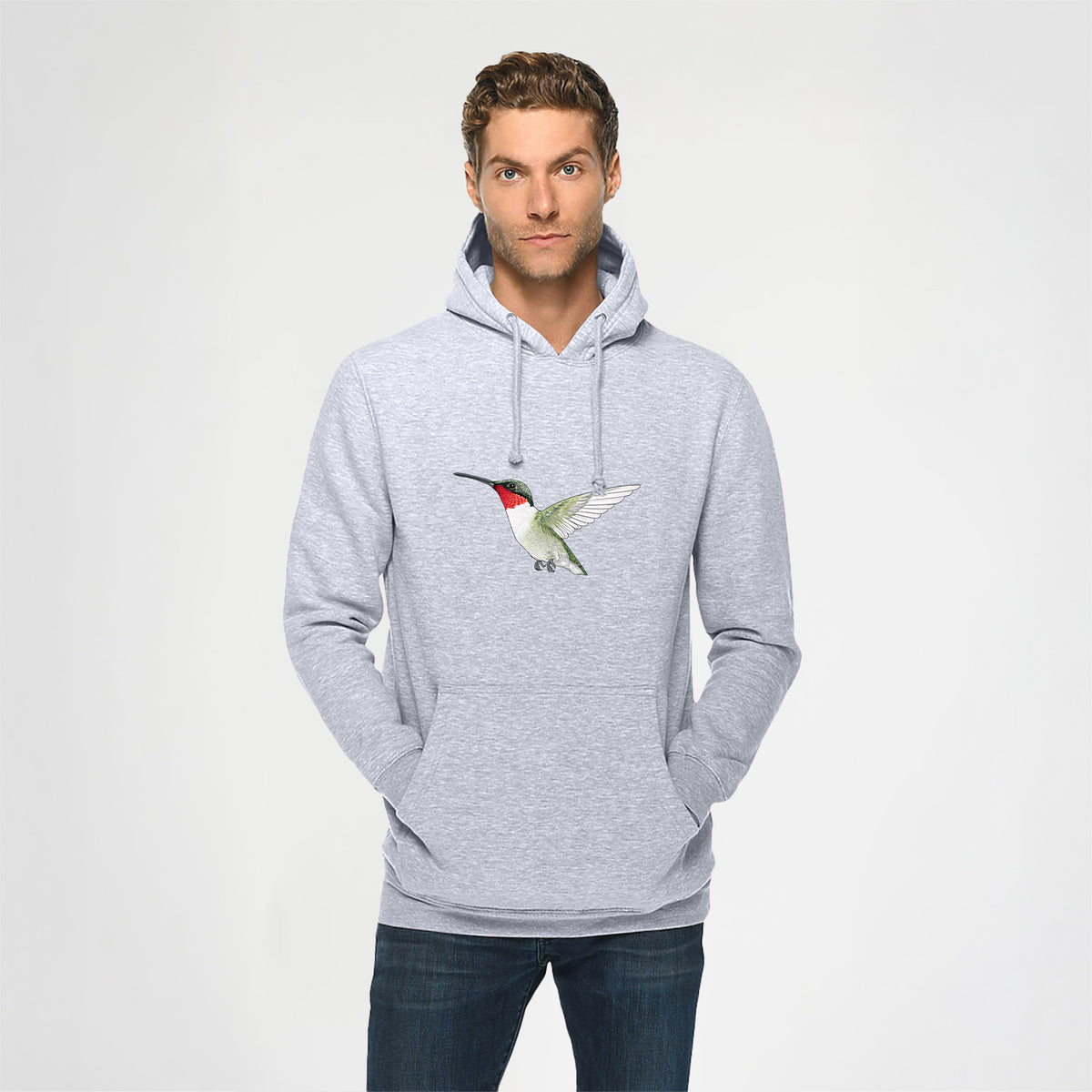Vibrant Ruby-throated Hummingbird - Archilochus colubris - Heavyweight Fleece Hoodie