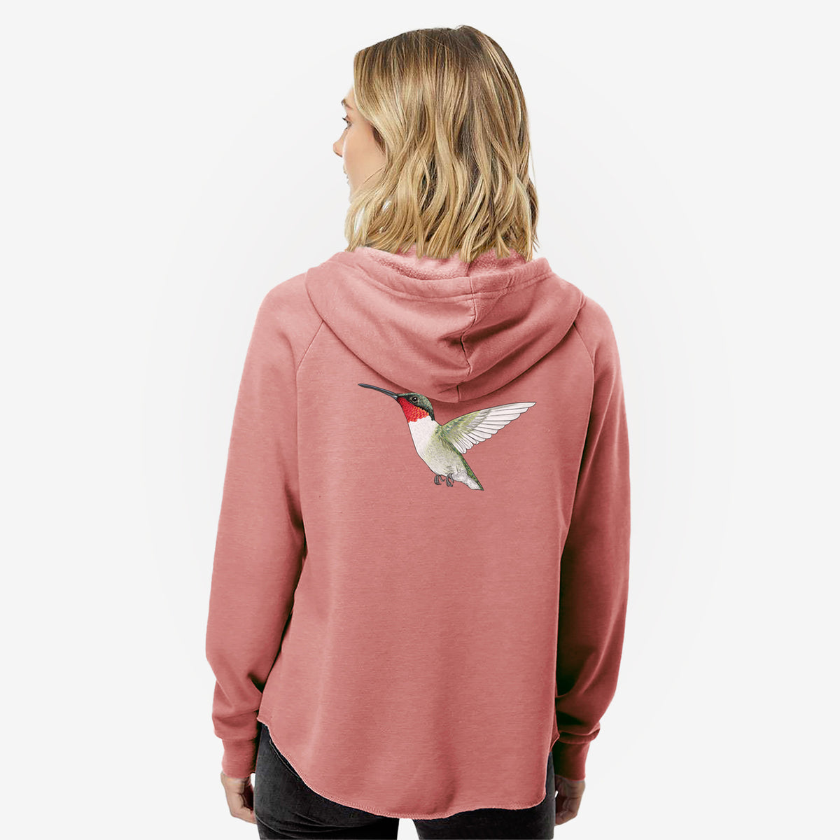 Vibrant Ruby-throated Hummingbird - Archilochus colubris - Women&#39;s Cali Wave Zip-Up Sweatshirt