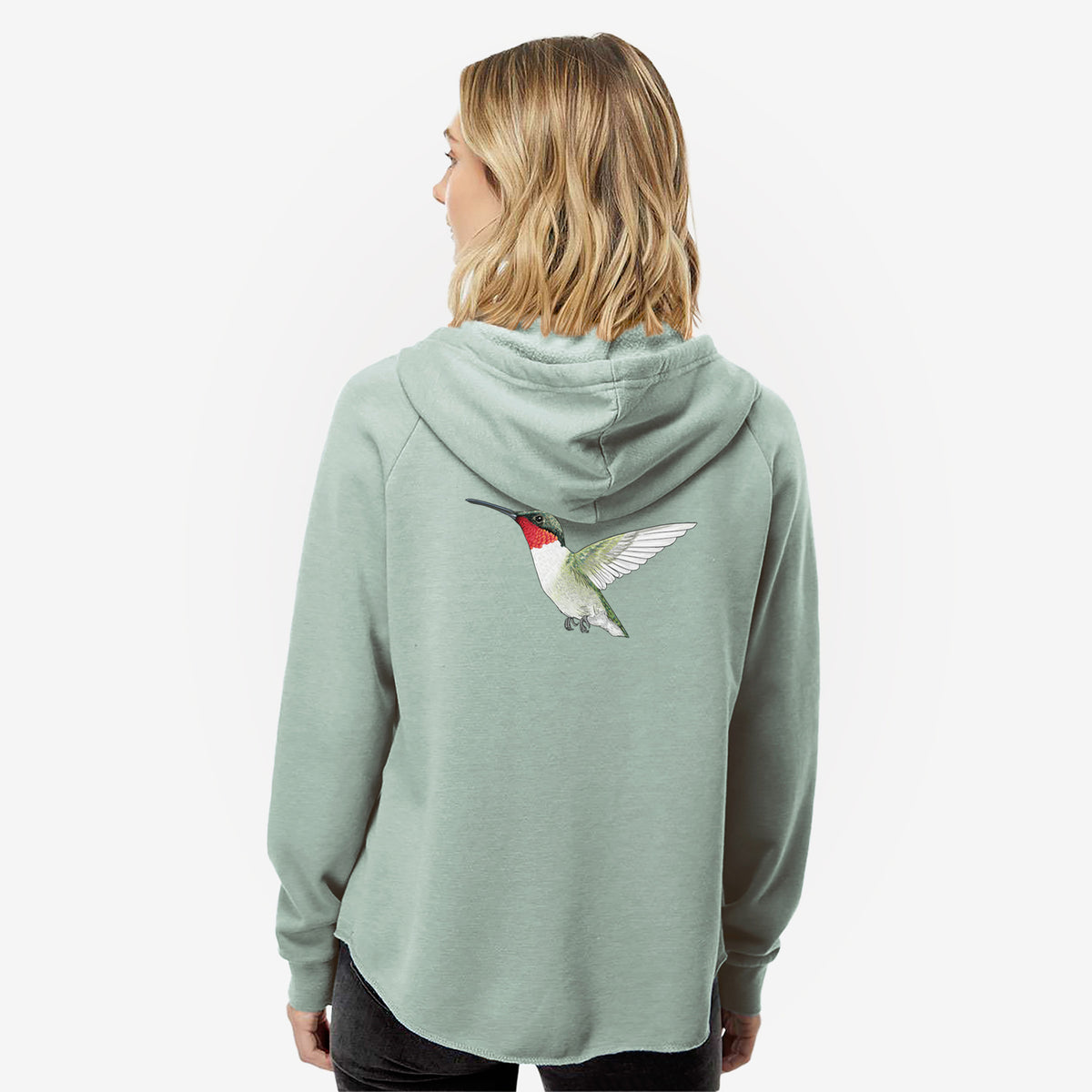 Vibrant Ruby-throated Hummingbird - Archilochus colubris - Women&#39;s Cali Wave Zip-Up Sweatshirt