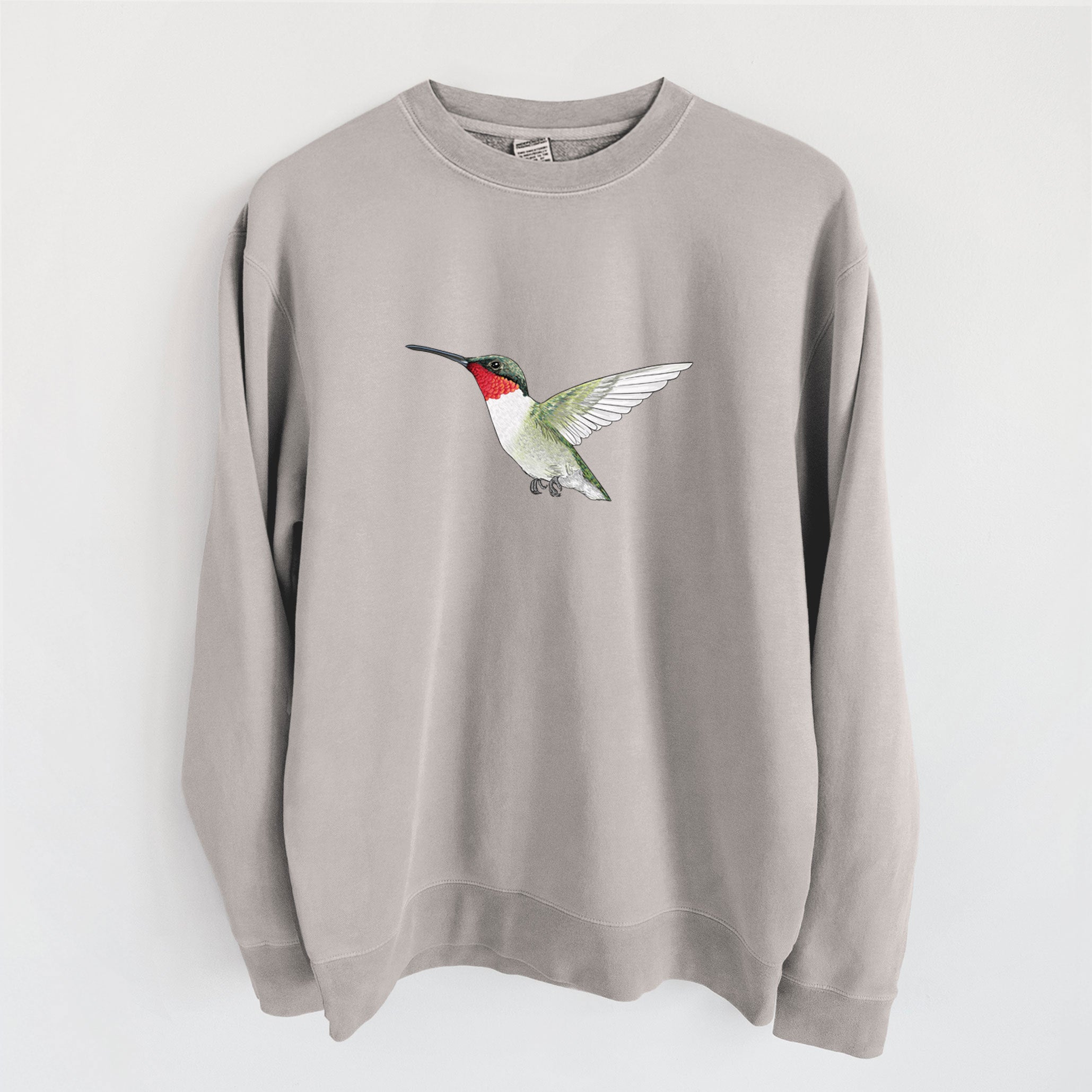 Vibrant Ruby-throated Hummingbird - Archilochus colubris - Unisex Pigment Dyed Crew Sweatshirt