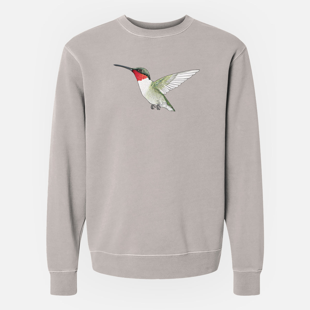 Vibrant Ruby-throated Hummingbird - Archilochus colubris - Unisex Pigment Dyed Crew Sweatshirt