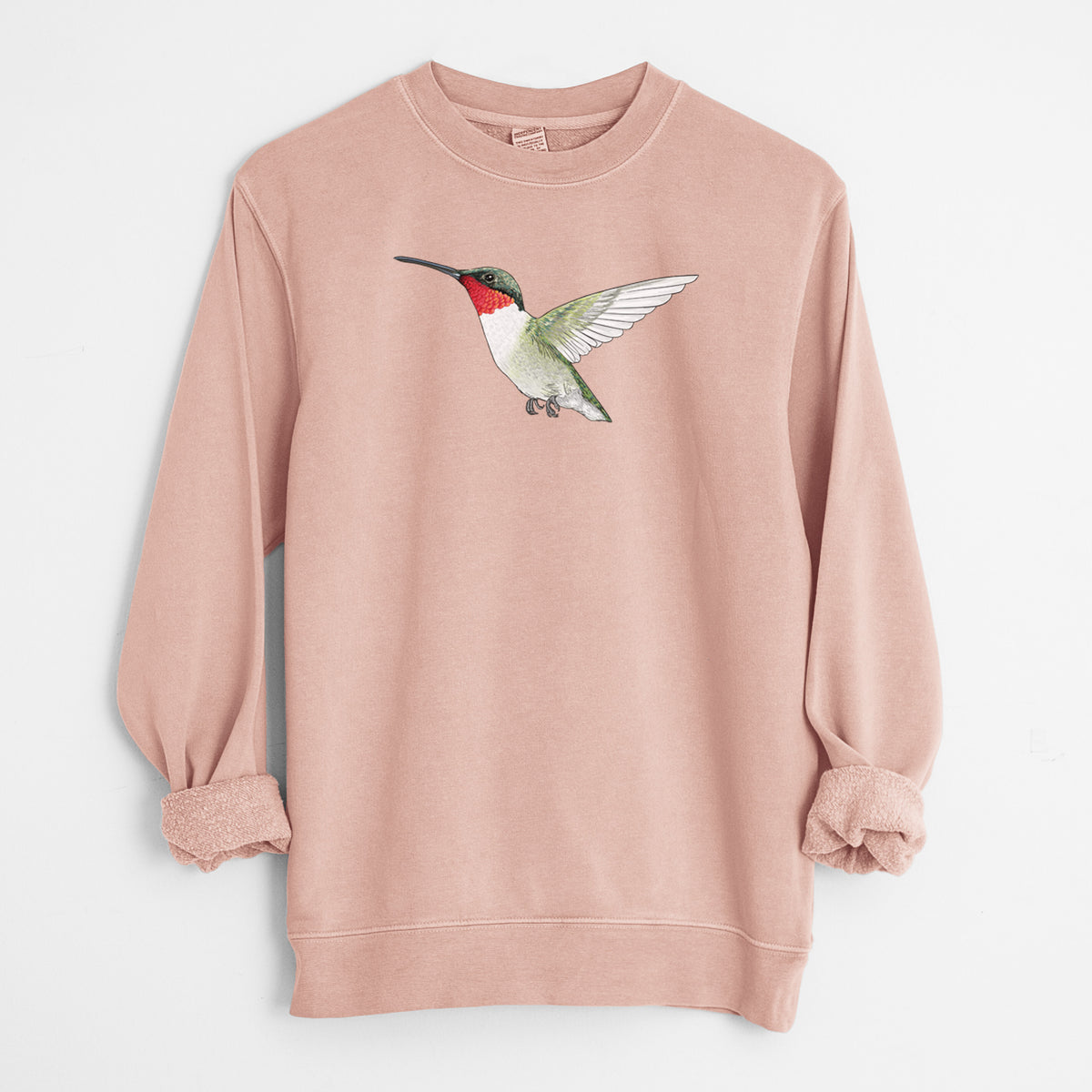 Vibrant Ruby-throated Hummingbird - Archilochus colubris - Unisex Pigment Dyed Crew Sweatshirt