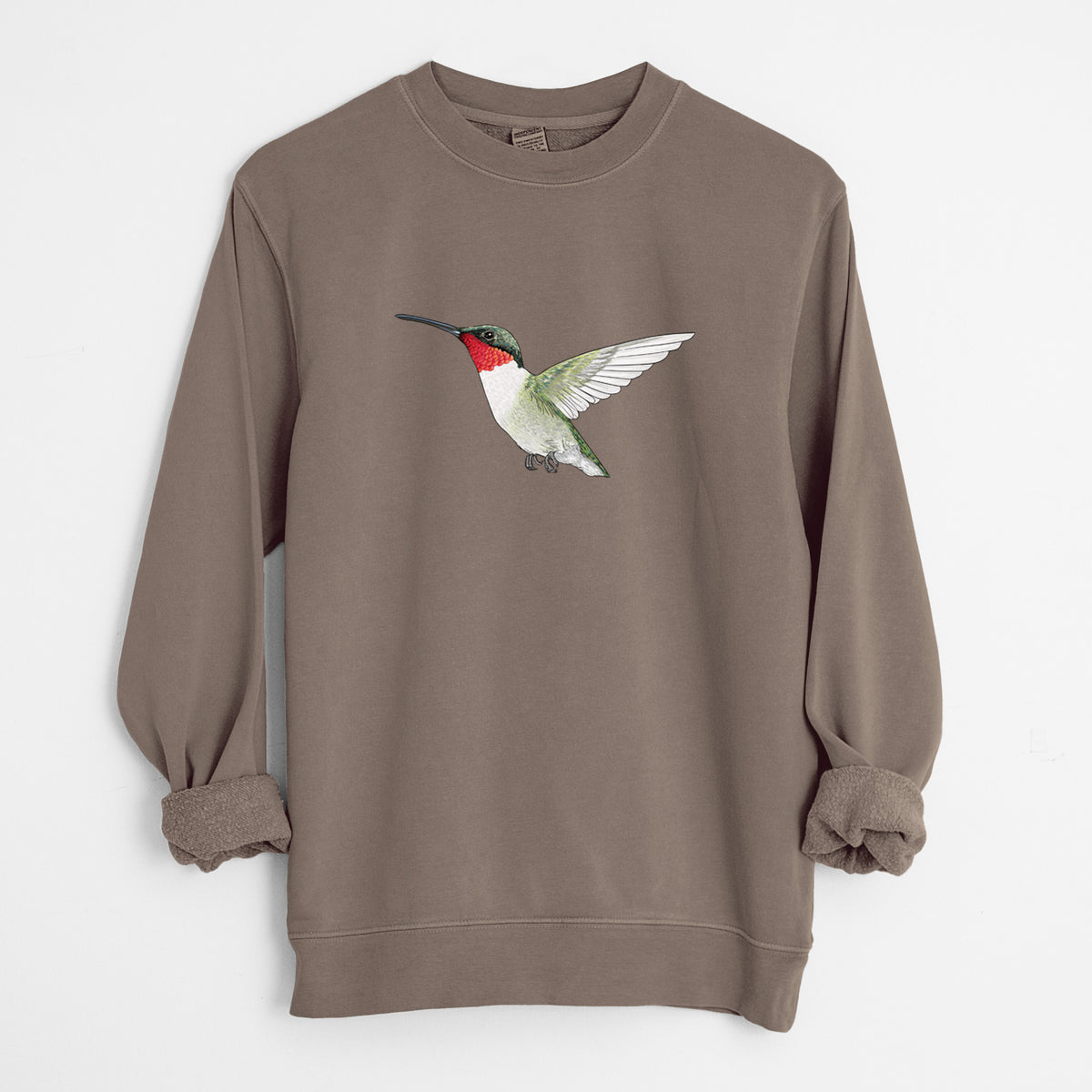 Vibrant Ruby-throated Hummingbird - Archilochus colubris - Unisex Pigment Dyed Crew Sweatshirt in Espresso