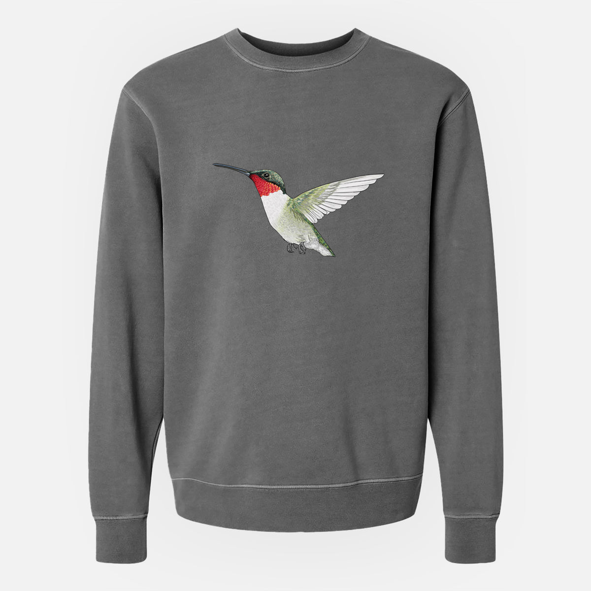 Vibrant Ruby-throated Hummingbird - Archilochus colubris - Unisex Pigment Dyed Crew Sweatshirt