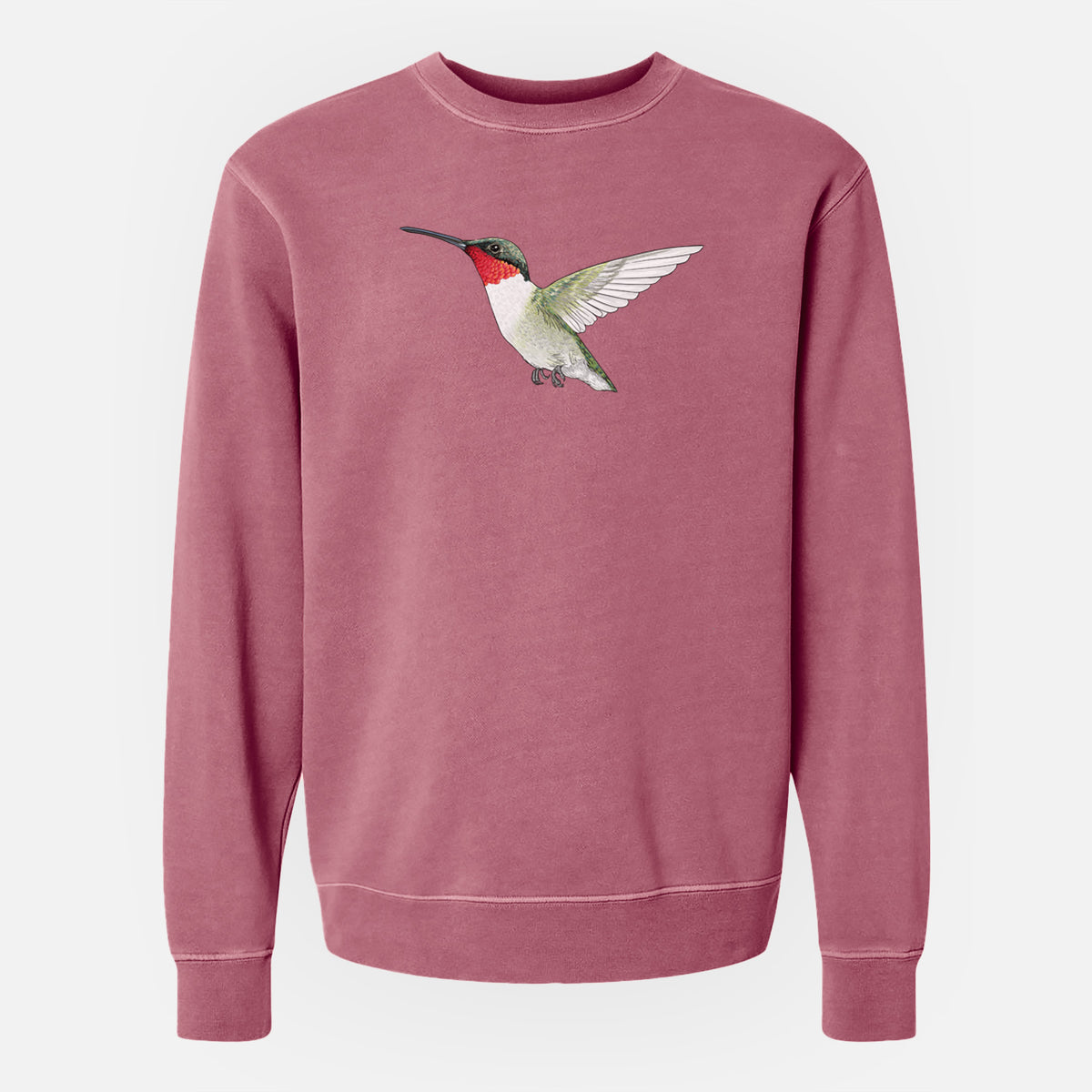 Vibrant Ruby-throated Hummingbird - Archilochus colubris - Unisex Pigment Dyed Crew Sweatshirt