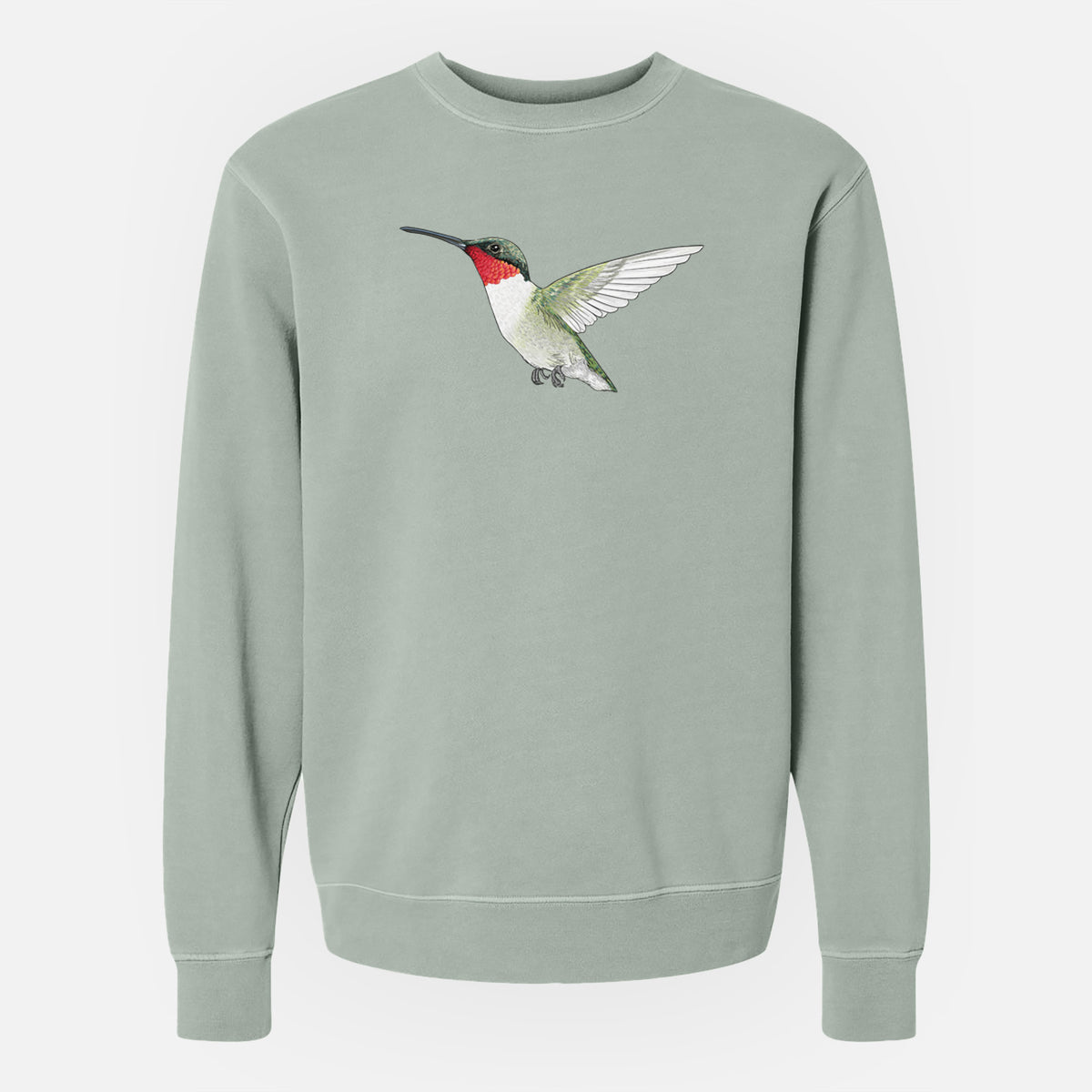 Vibrant Ruby-throated Hummingbird - Archilochus colubris - Unisex Pigment Dyed Crew Sweatshirt